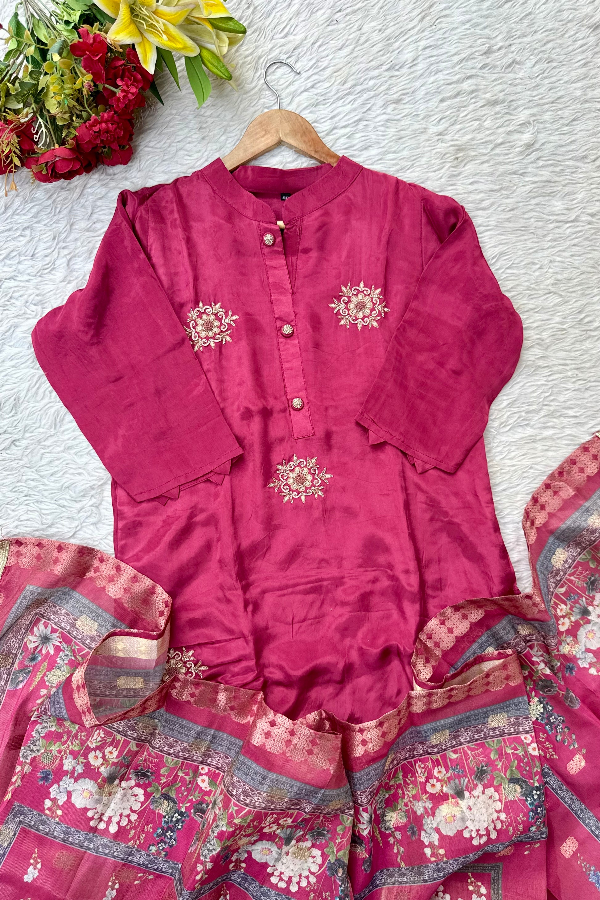 “MORE” Beautiful crepe silk handcrafted kurti set