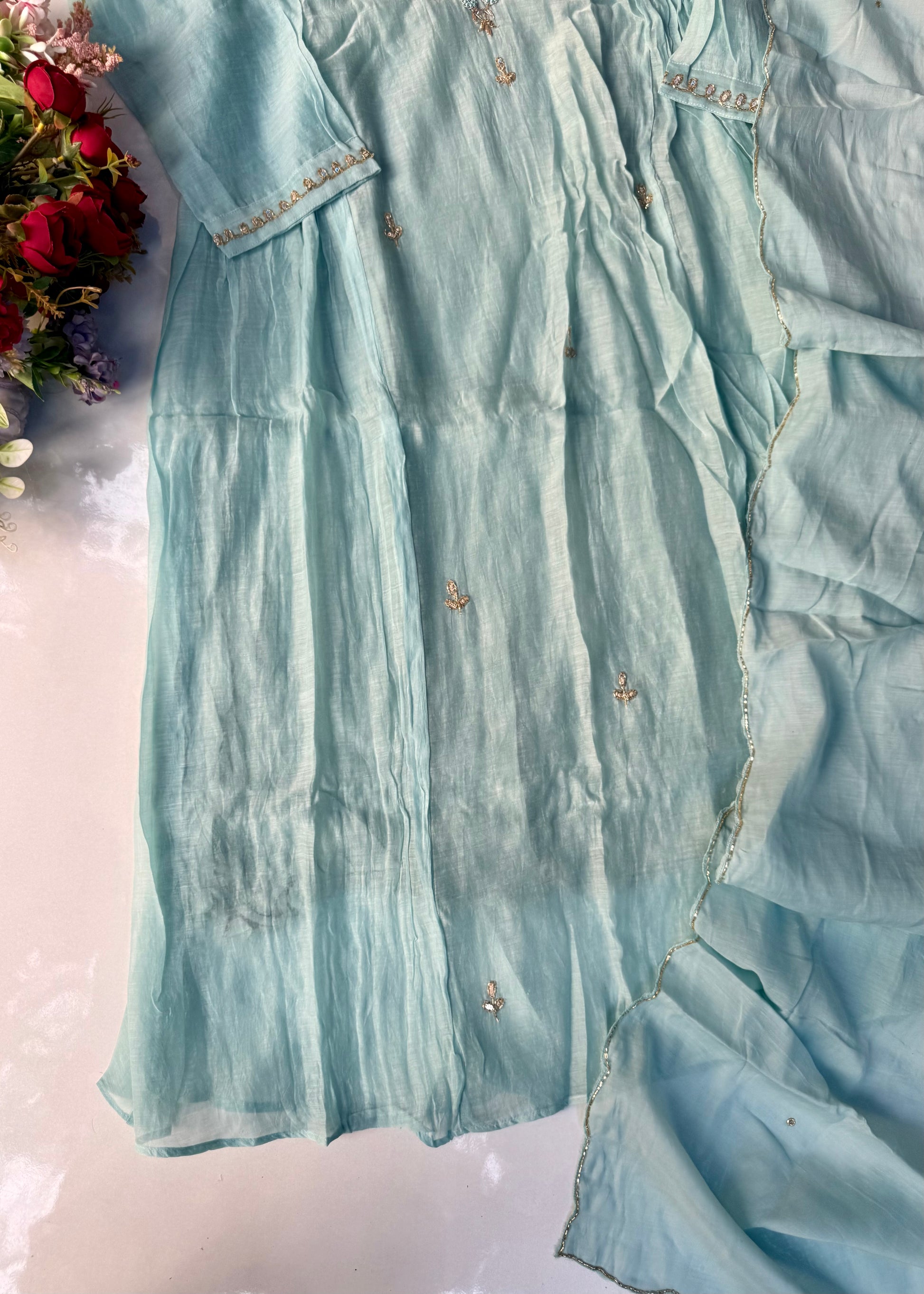 “Ziva” Pure Mul-Chanderi Party wear A Line suit set