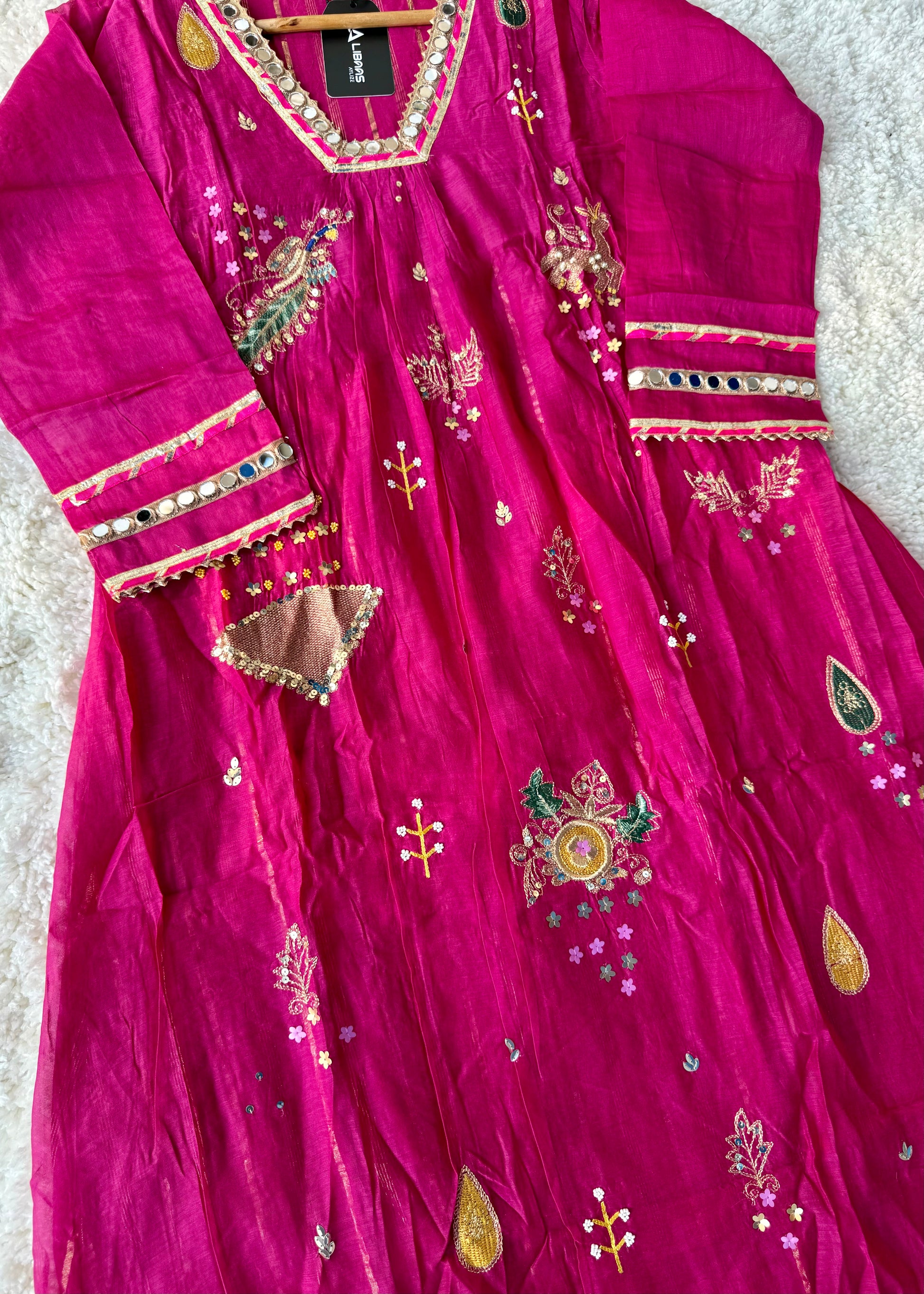 “Fuchsia” Trending Mul Chanderi Heavy Handwork A Line Suit Set