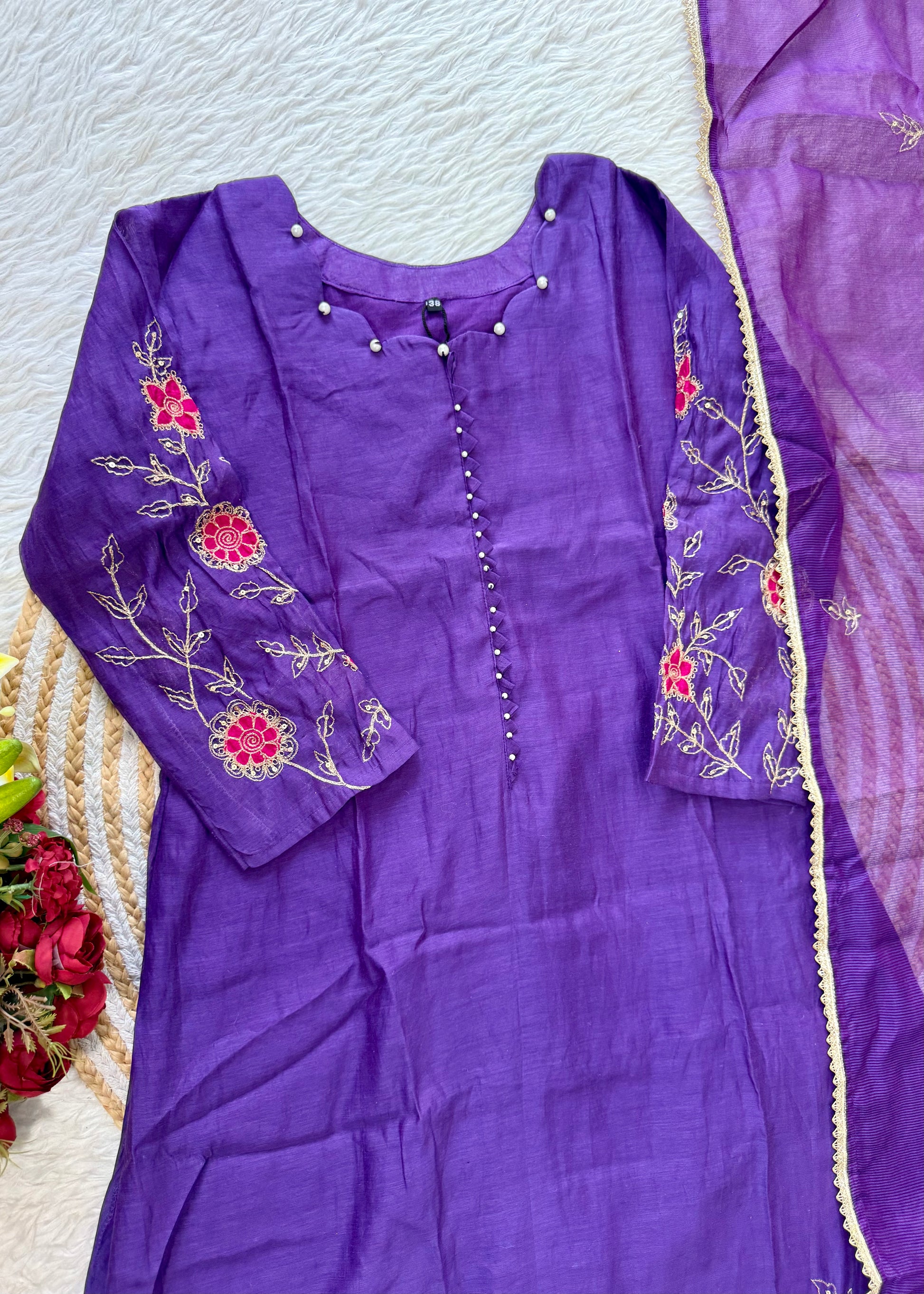 “FIDA” Premium Mul Chanderi Daman work anarkali suit set