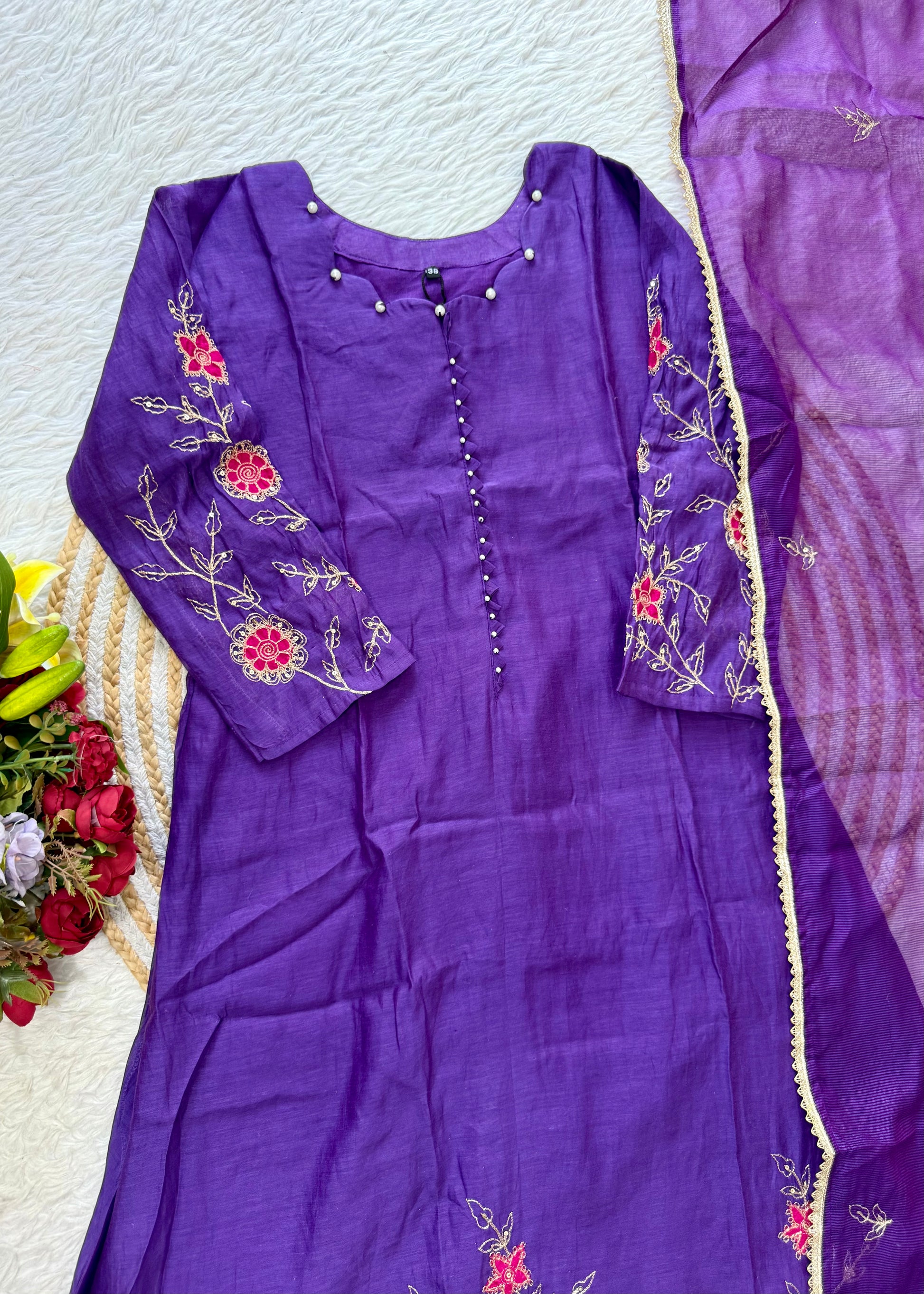 “FIDA” Premium Mul Chanderi Daman work anarkali suit set