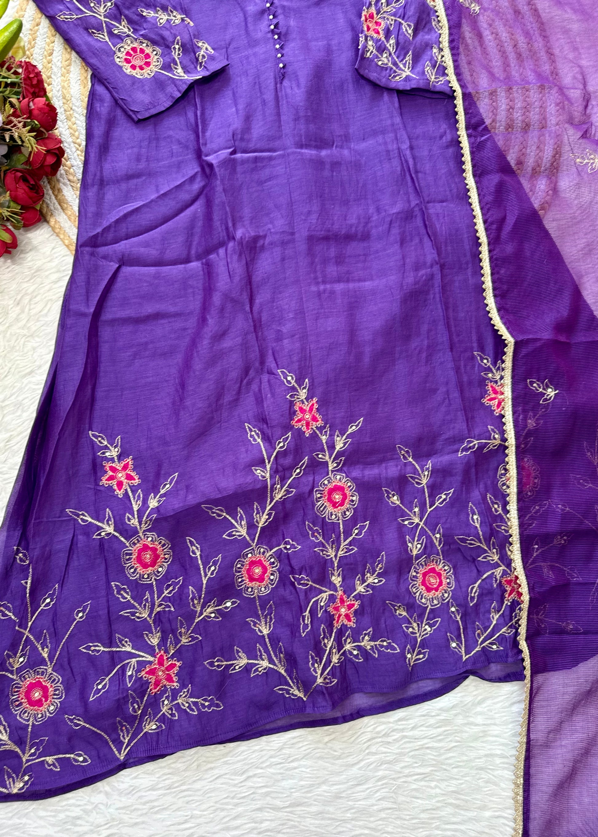 “FIDA” Premium Mul Chanderi Daman work anarkali suit set