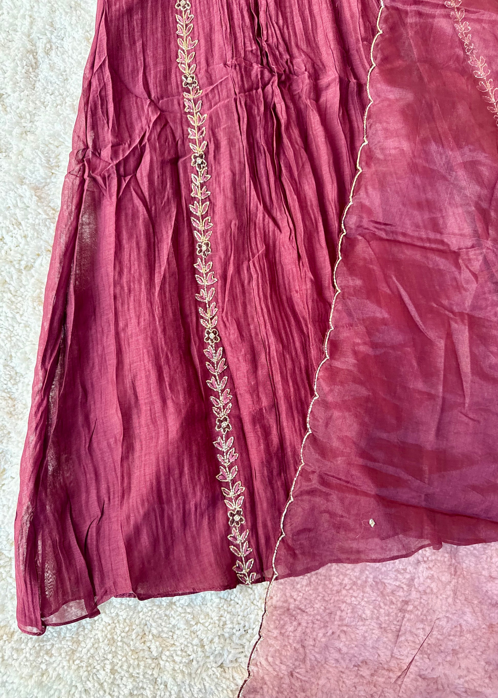 “Ayza” Pre book Premium Maroon Mul Chanderi A Line Suit set 🛍️