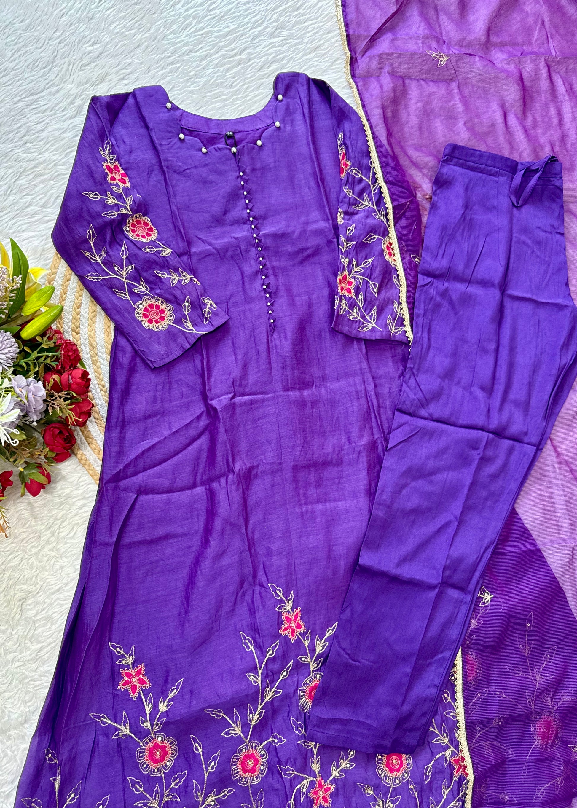 “FIDA” Premium Mul Chanderi Daman work anarkali suit set
