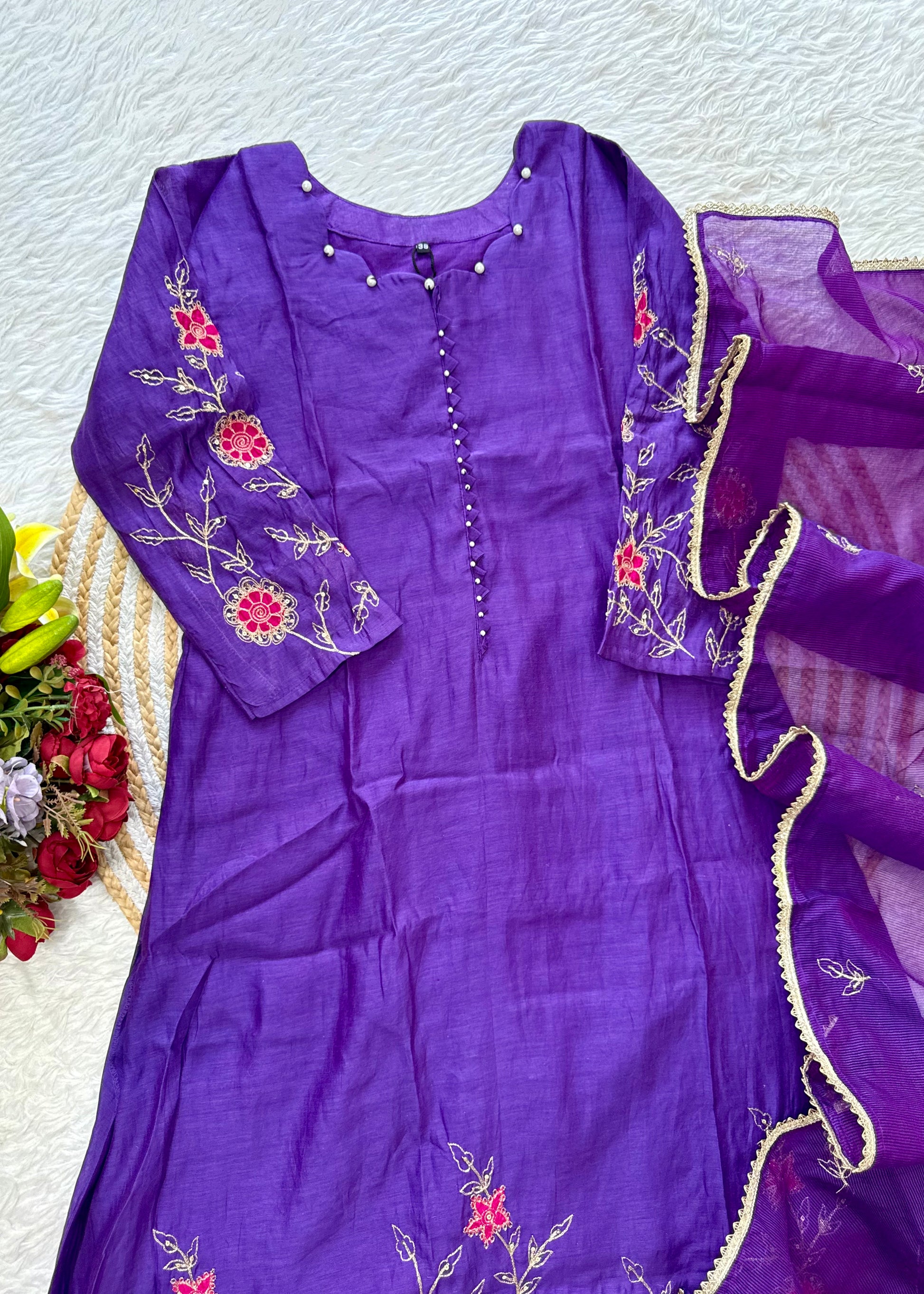 “FIDA” Premium Mul Chanderi Daman work anarkali suit set
