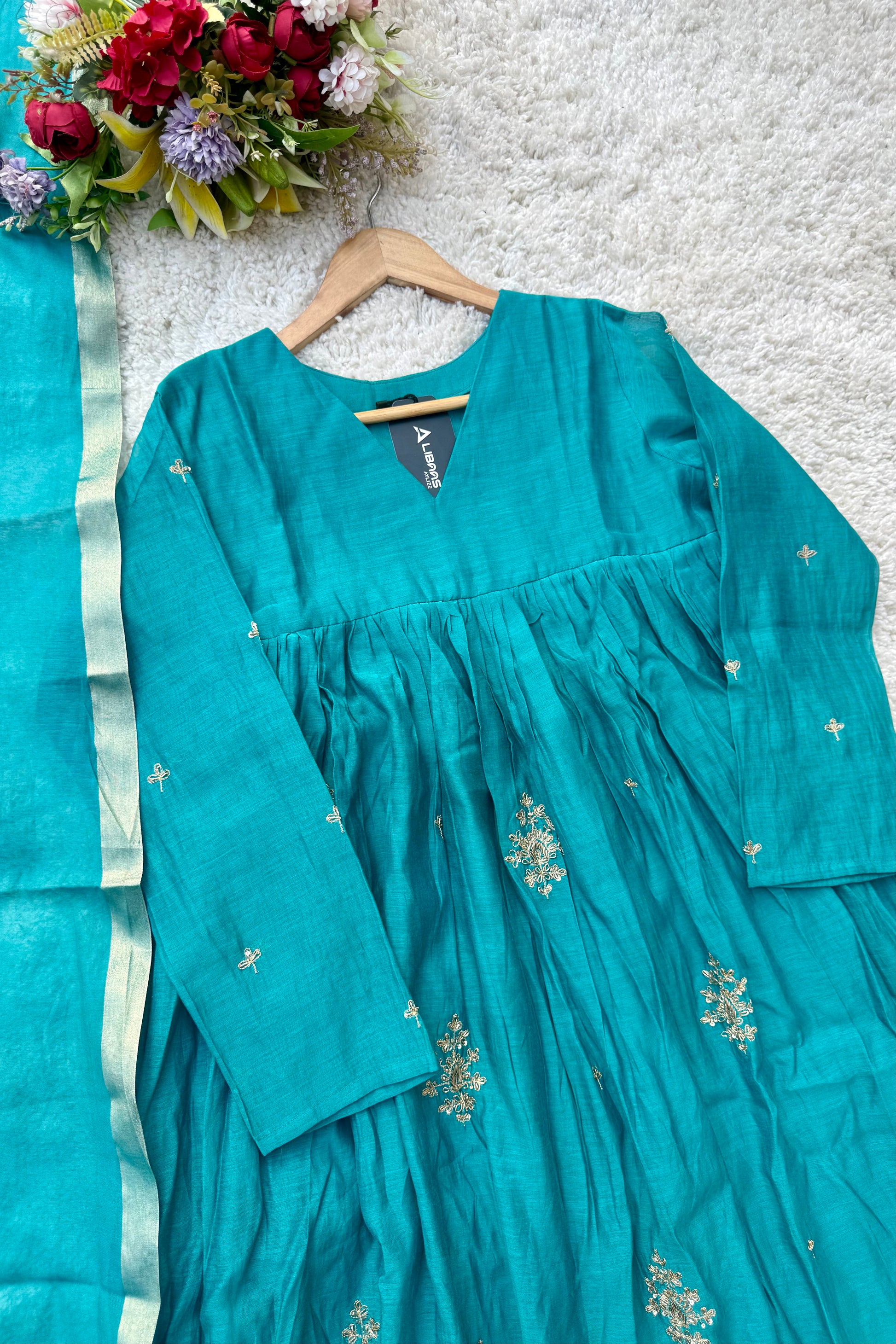 🛍️”Malika – Premium Mul Chanderi Anarkali Kurta Set