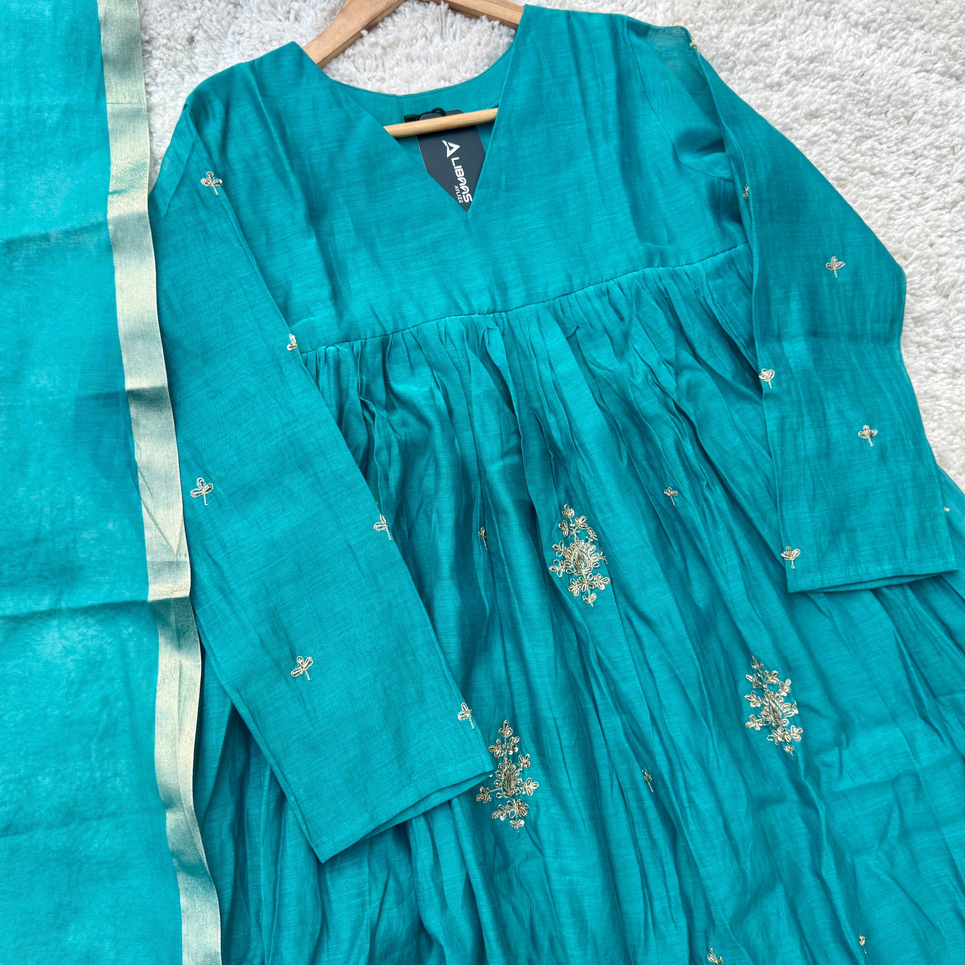 🛍️”Malika – Premium Mul Chanderi Anarkali Kurta Set