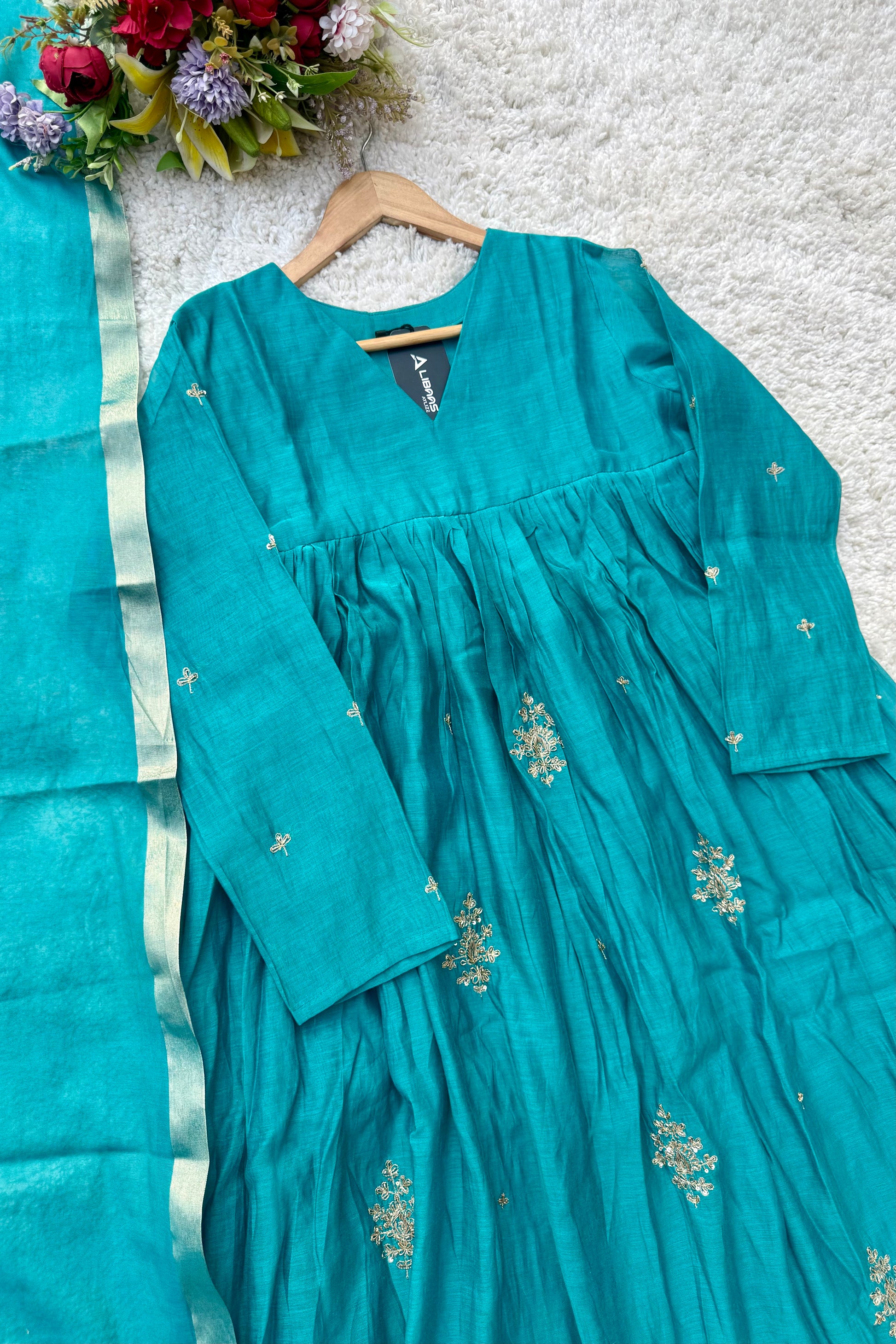 🛍️”Malika – Premium Mul Chanderi Anarkali Kurta Set