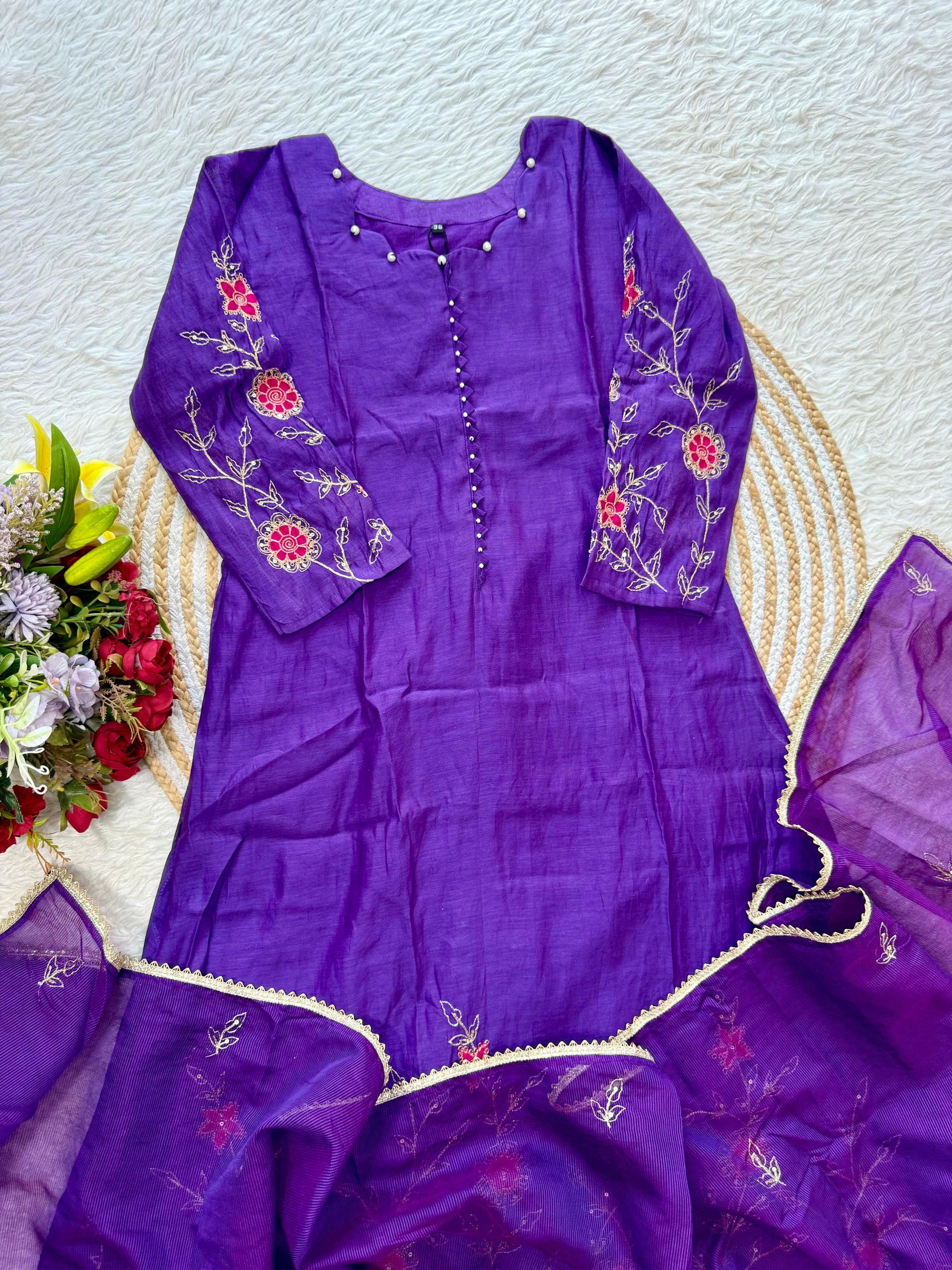 “FIDA” Premium Mul Chanderi Daman work anarkali suit set