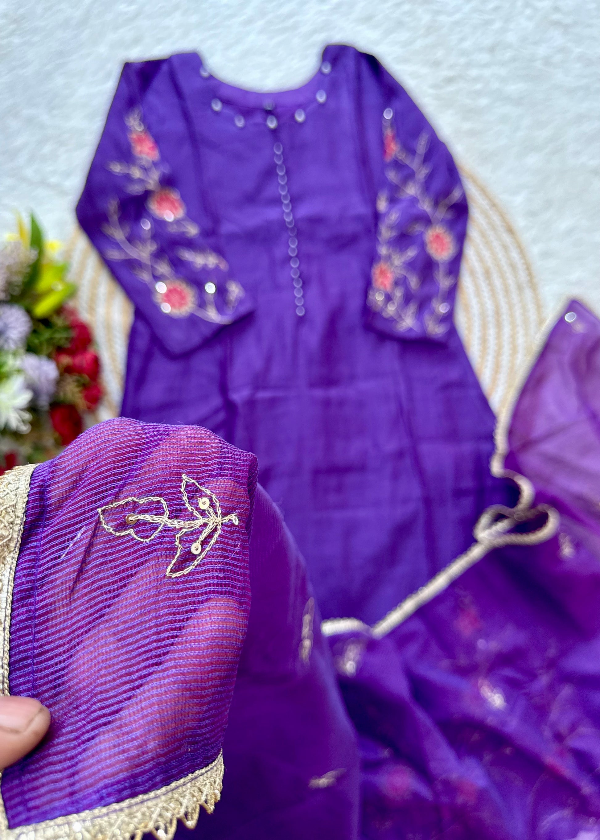 “FIDA” Premium Mul Chanderi Daman work anarkali suit set