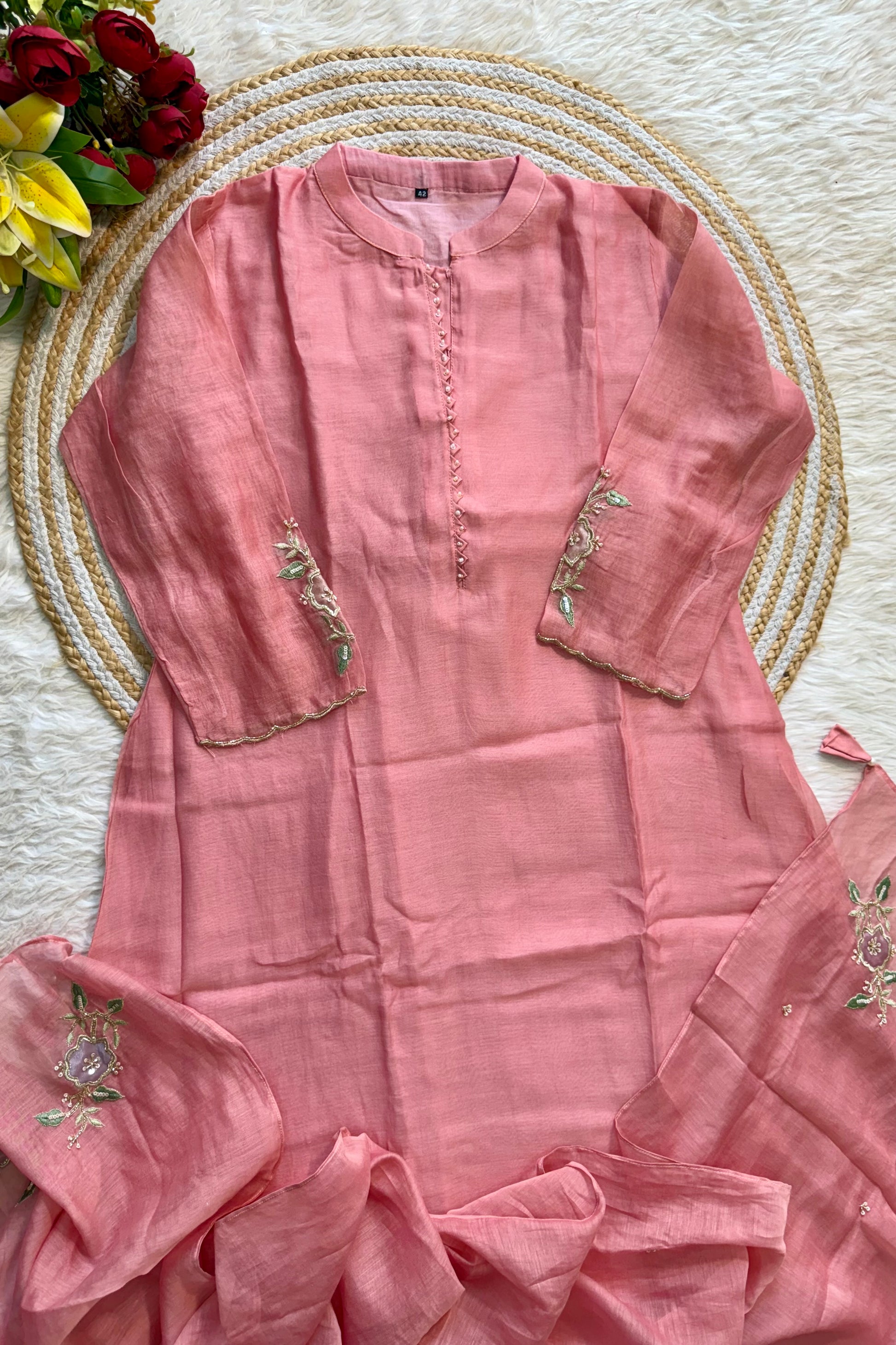 “MEERA” Premium Mul Chanderi Daman work anarkali suit set