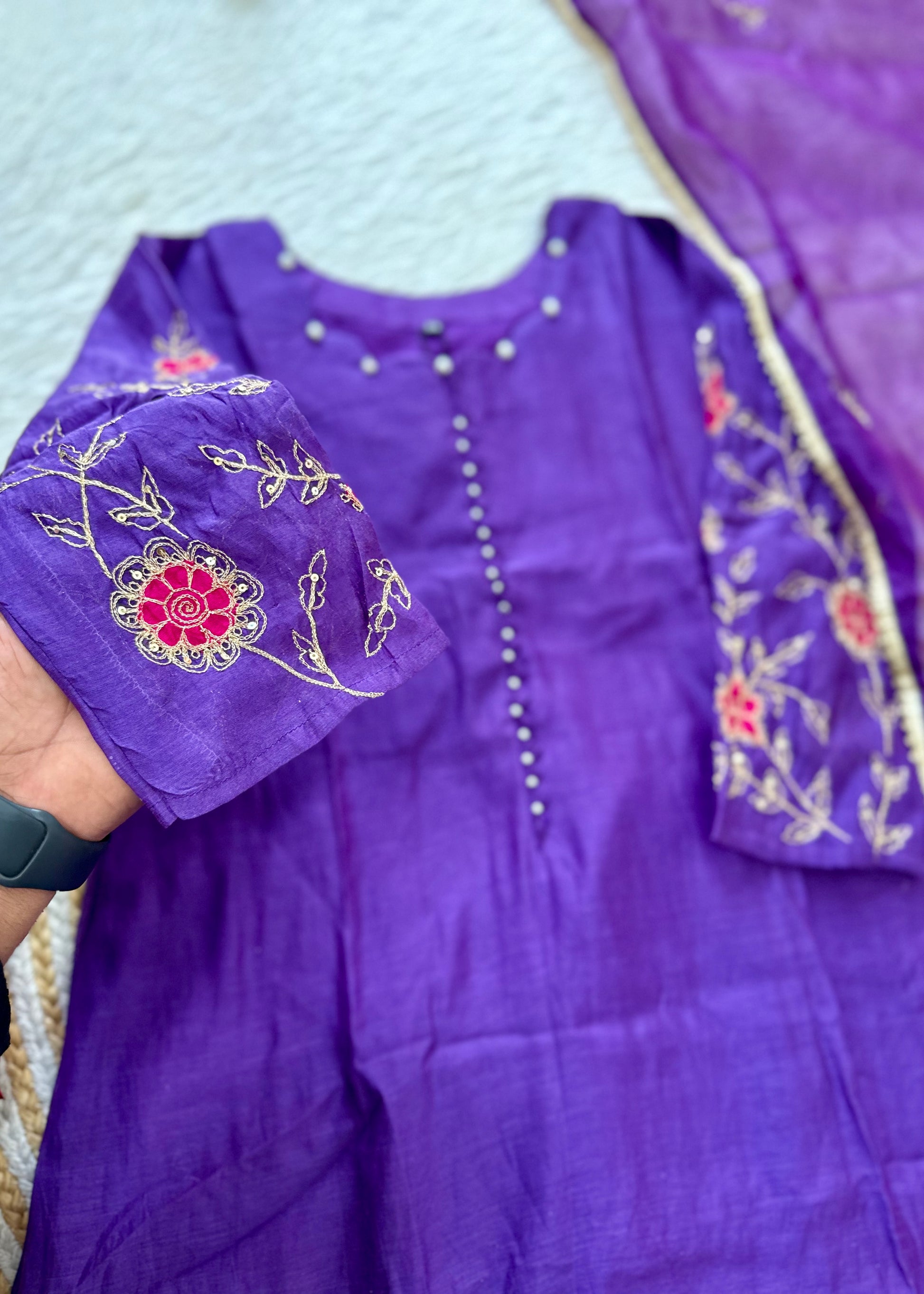 “FIDA” Premium Mul Chanderi Daman work anarkali suit set
