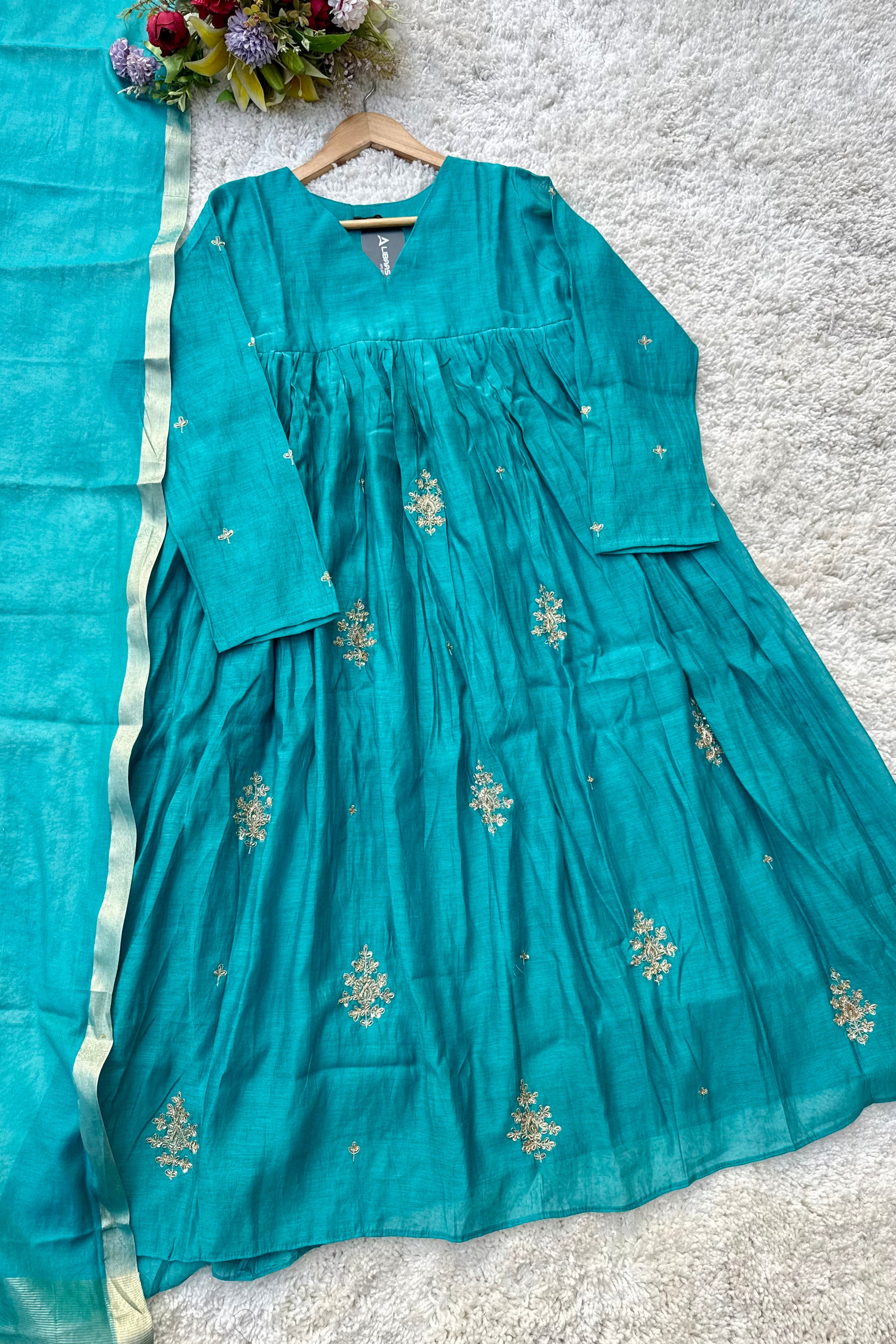 🛍️”Malika – Premium Mul Chanderi Anarkali Kurta Set