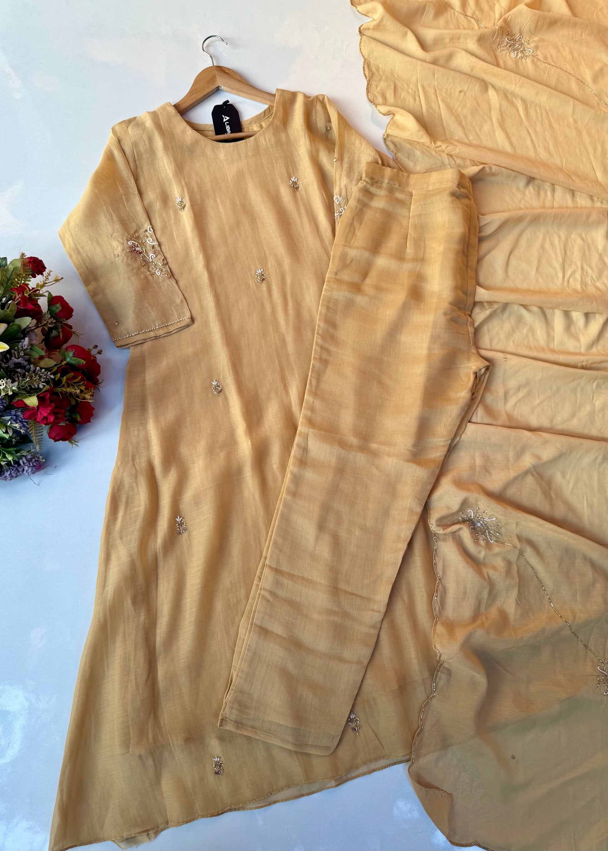 “Iqrah” premium Mul-Chanderi Party wear A Line suit set