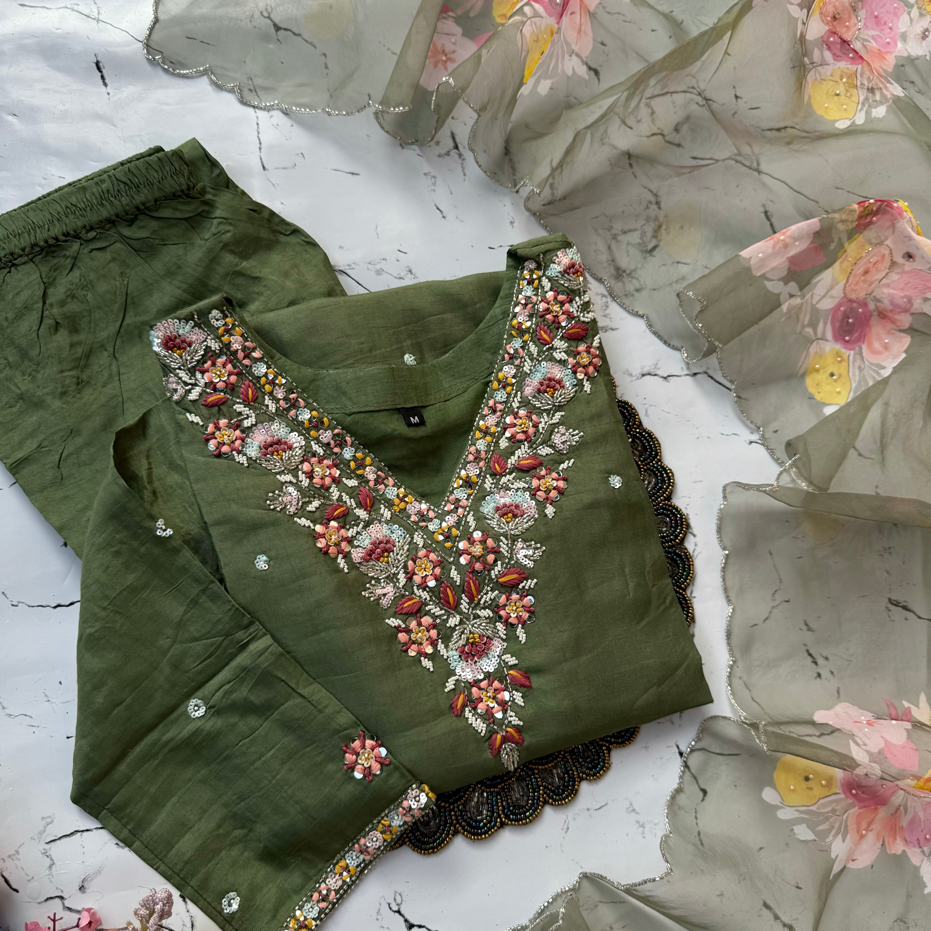 "Maira" Party wear Handcrafted dola silk set