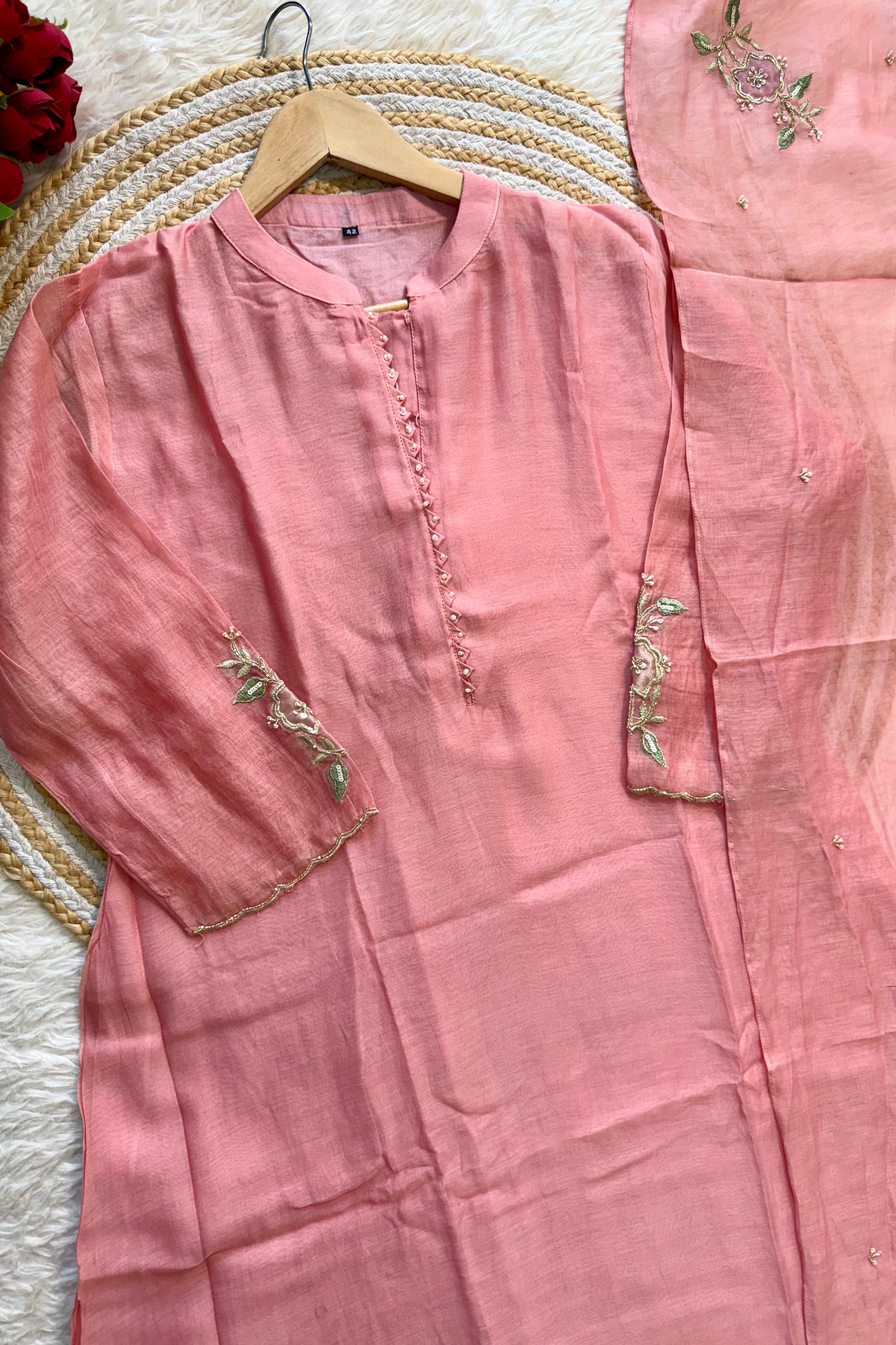 “MEERA” Premium Mul Chanderi Daman work anarkali suit set