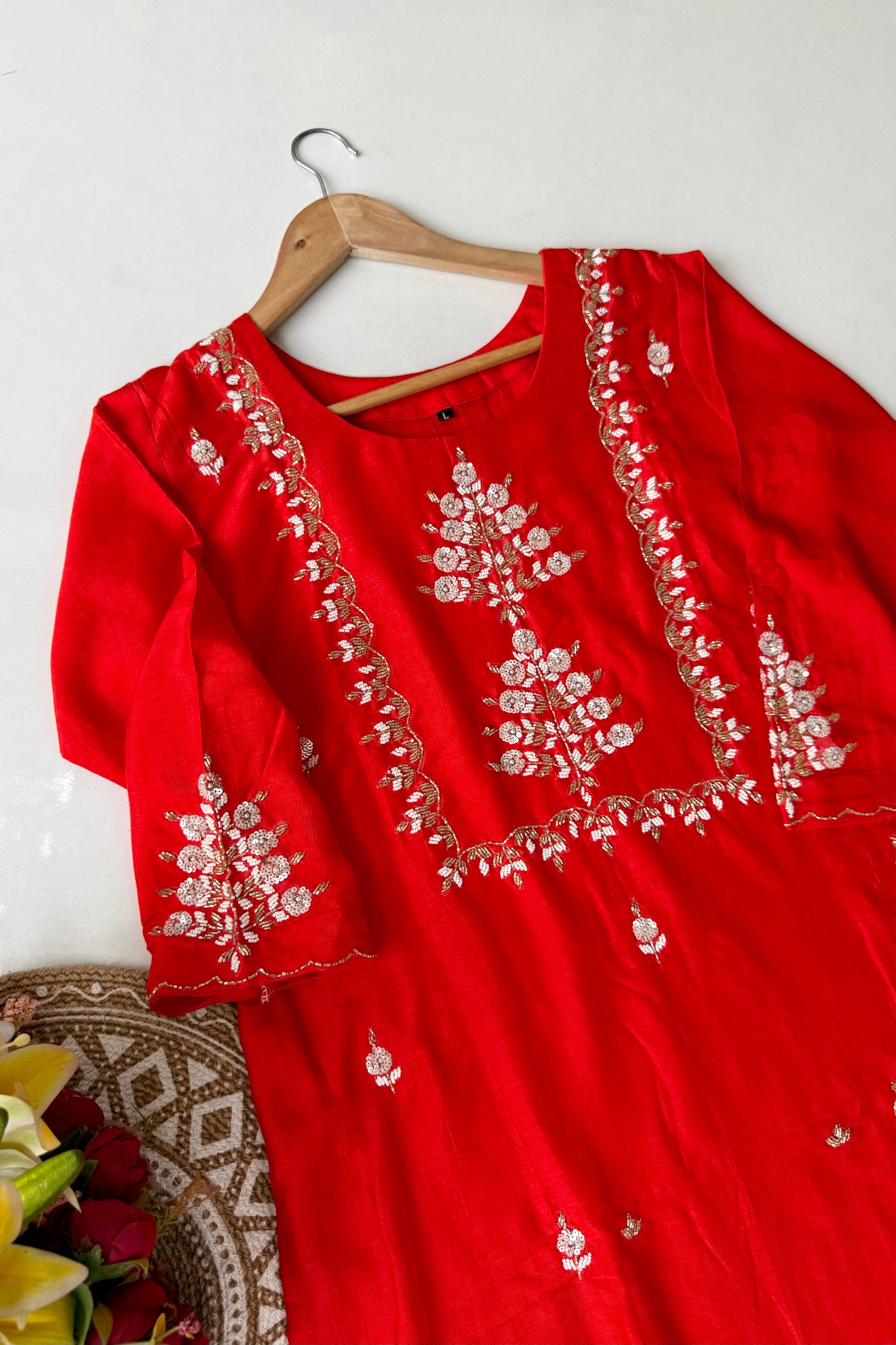 “Orange” Partywear Orange heavy handwork Dola Silk Kurta Set