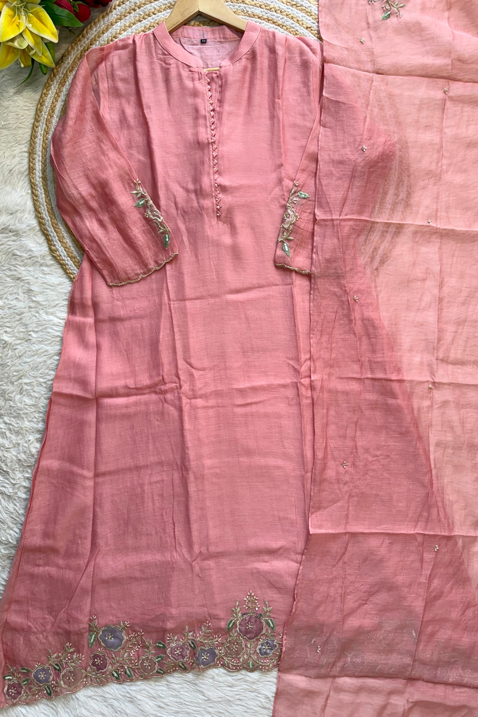 “MEERA” Premium Mul Chanderi Daman work anarkali suit set