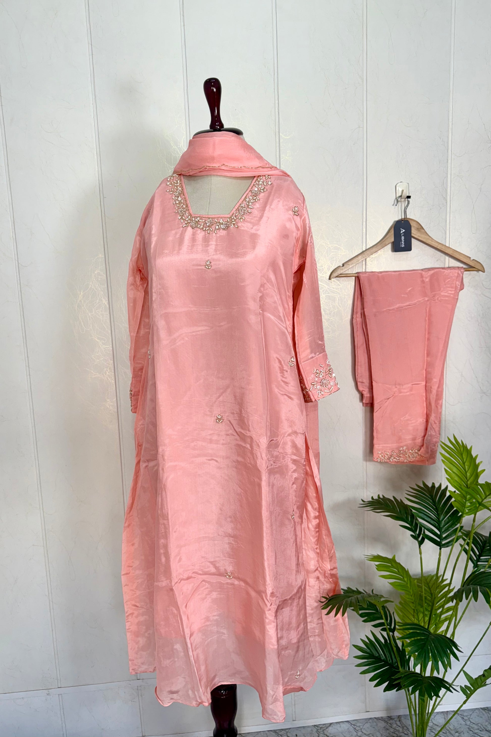 “Inayat” Premium Chinnon handcrafted A- Line  kurta set