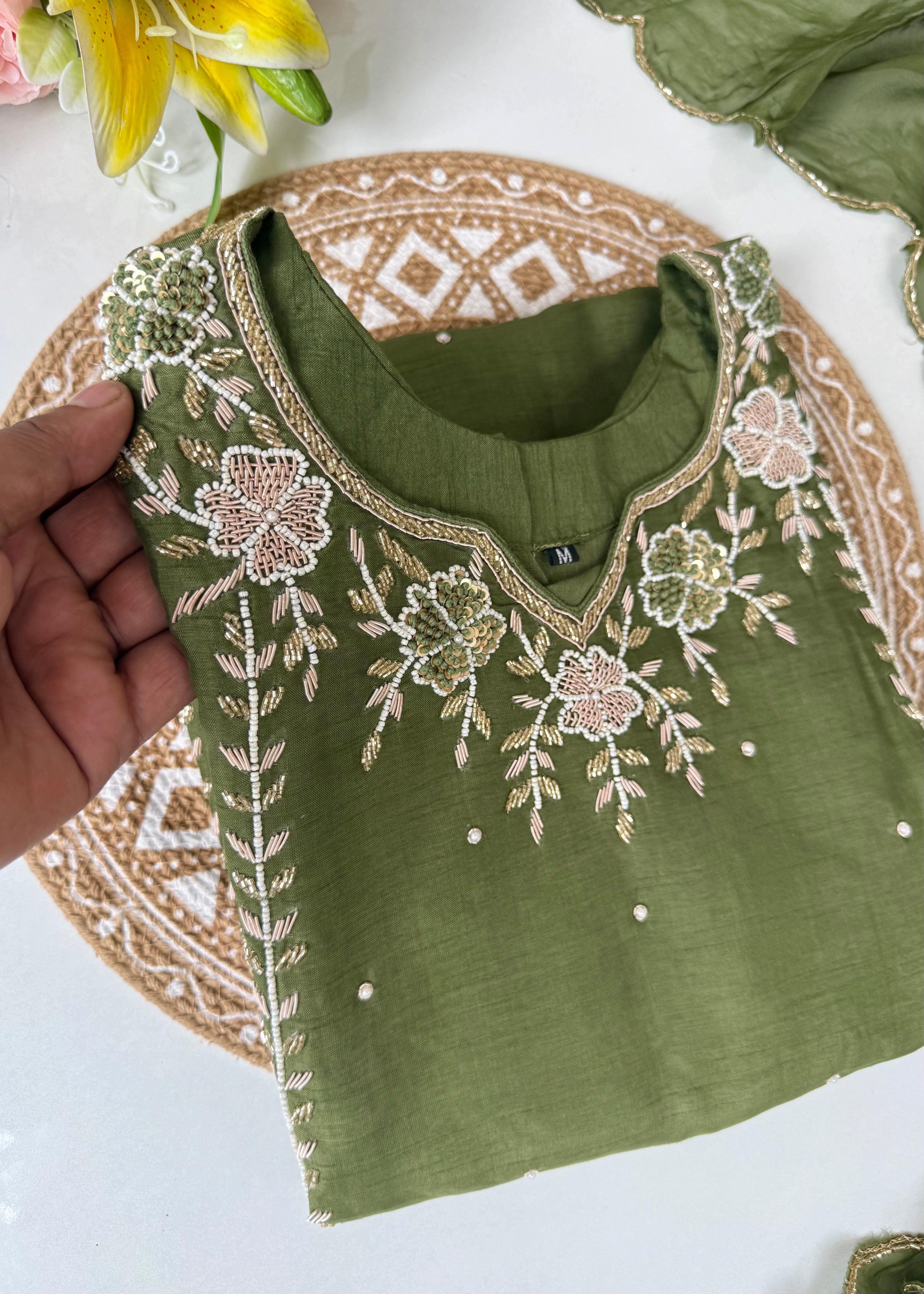 “Nicky” Party Wear Heavy Handwork Dola Silk Kurta Set
