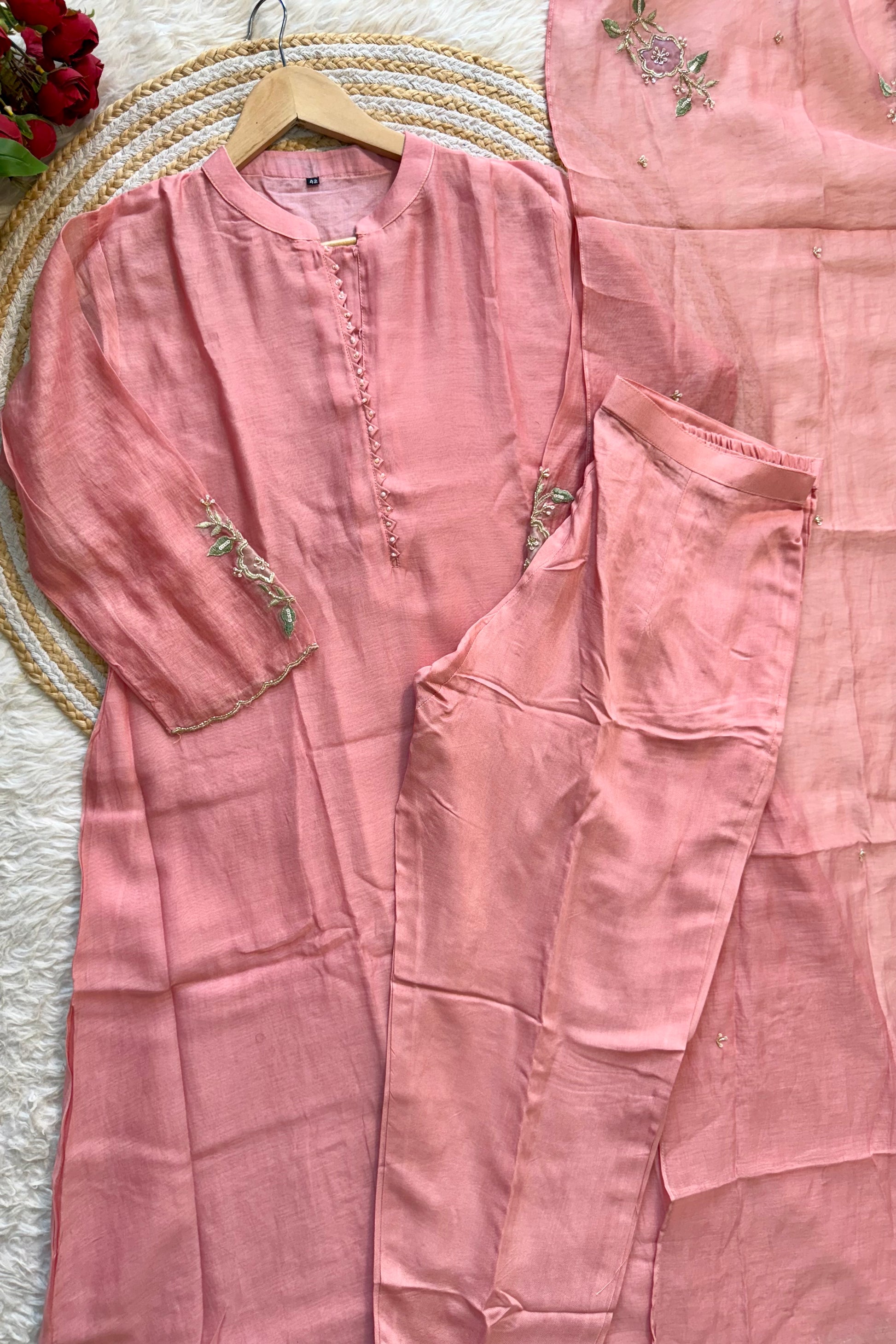 “MEERA” Premium Mul Chanderi Daman work anarkali suit set