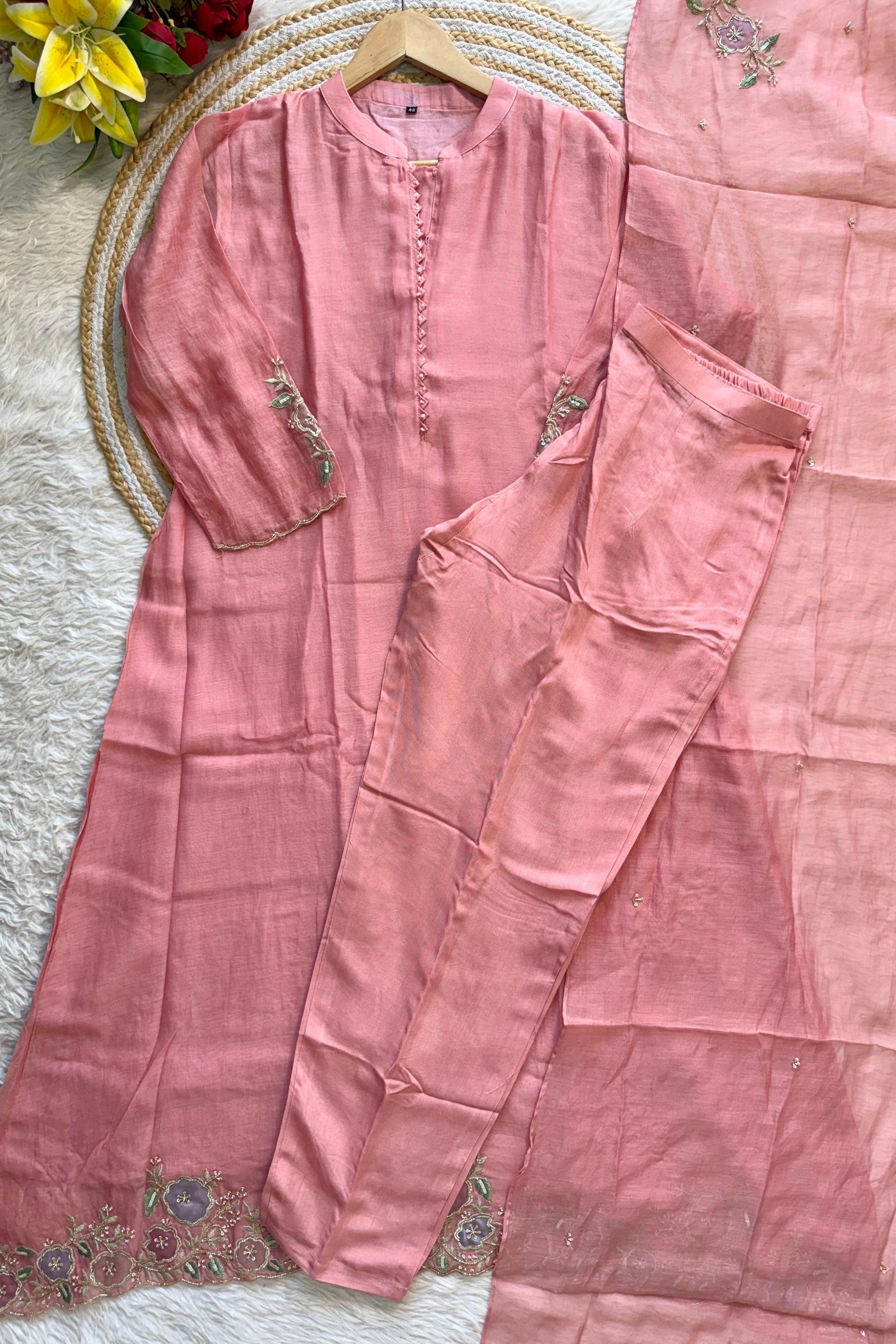 “MEERA” Premium Mul Chanderi Daman work anarkali suit set