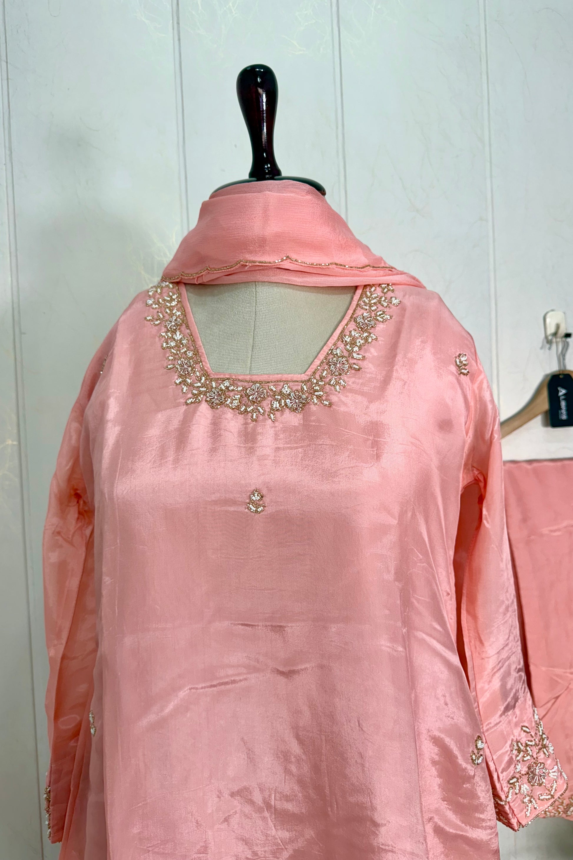 “Inayat” Premium Chinnon handcrafted A- Line  kurta set