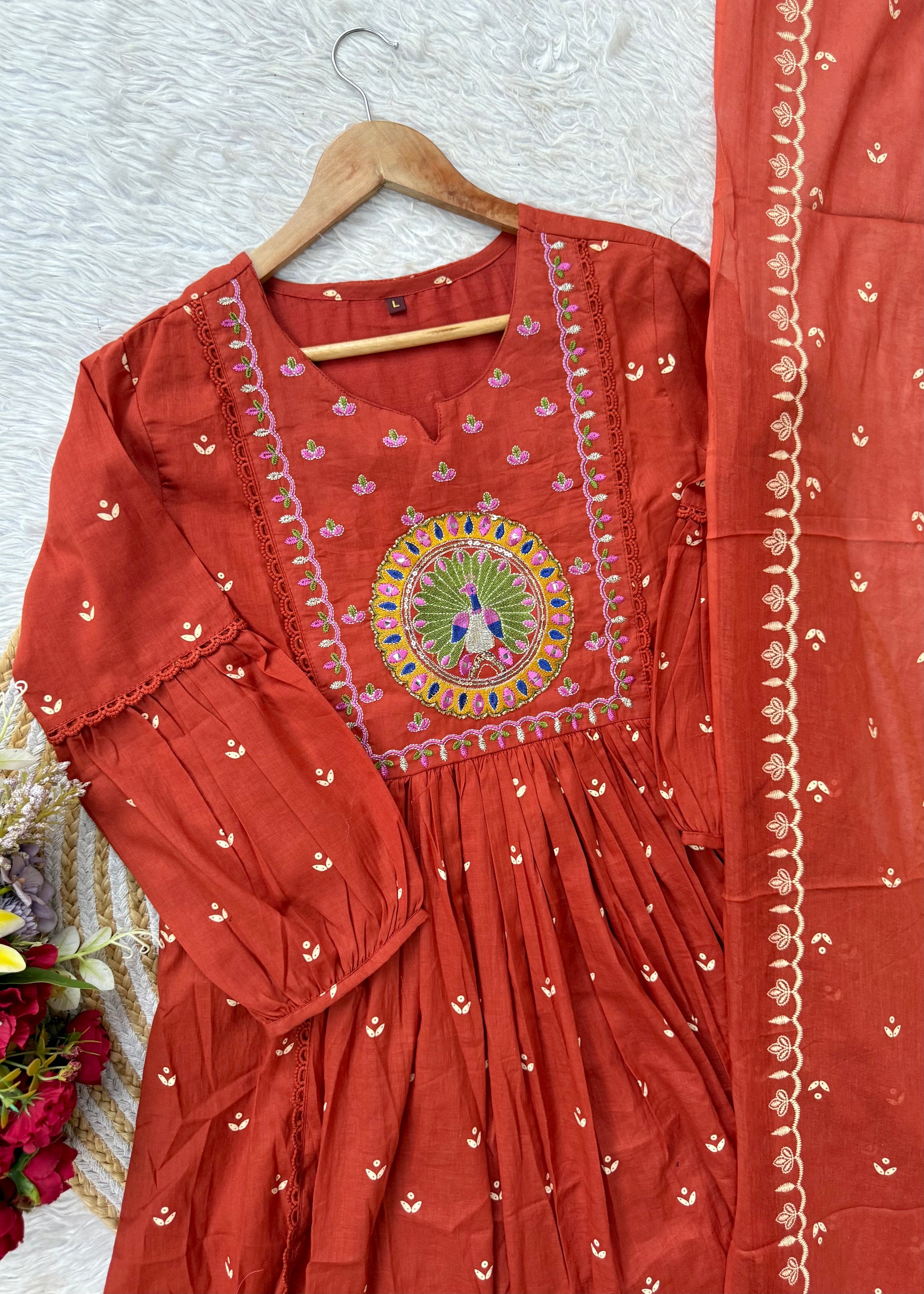“SHYLA" Premium Mul cotton embroidered work Anarkali suit