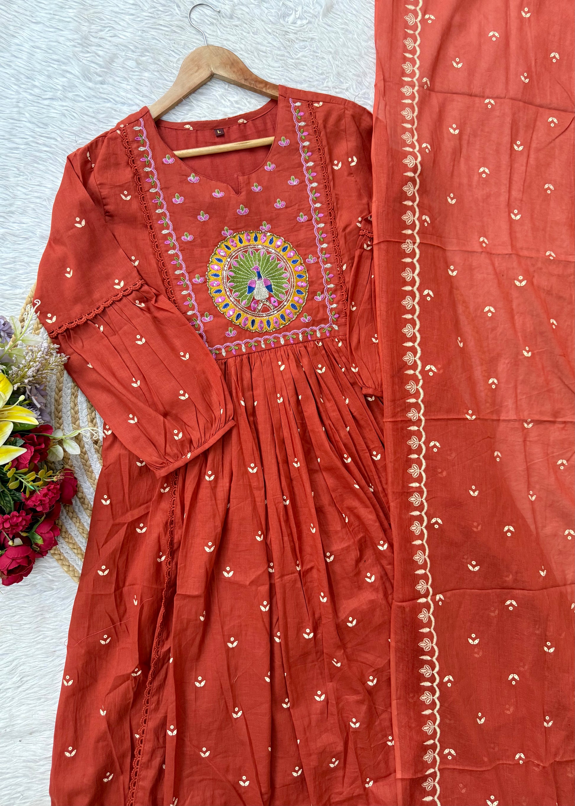 “SHYLA" Premium Mul cotton embroidered work Anarkali suit