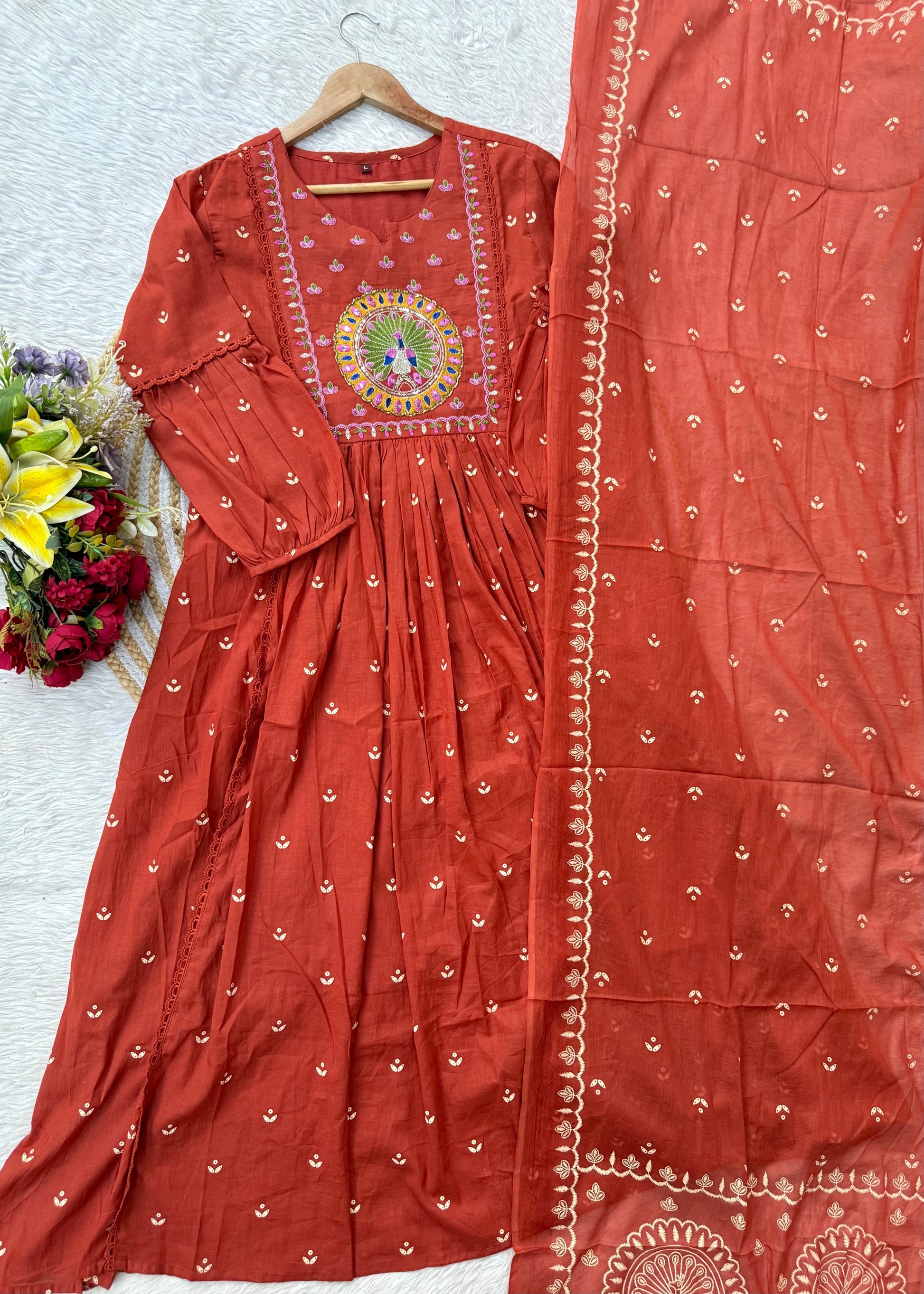 “SHYLA" Premium Mul cotton embroidered work Anarkali suit