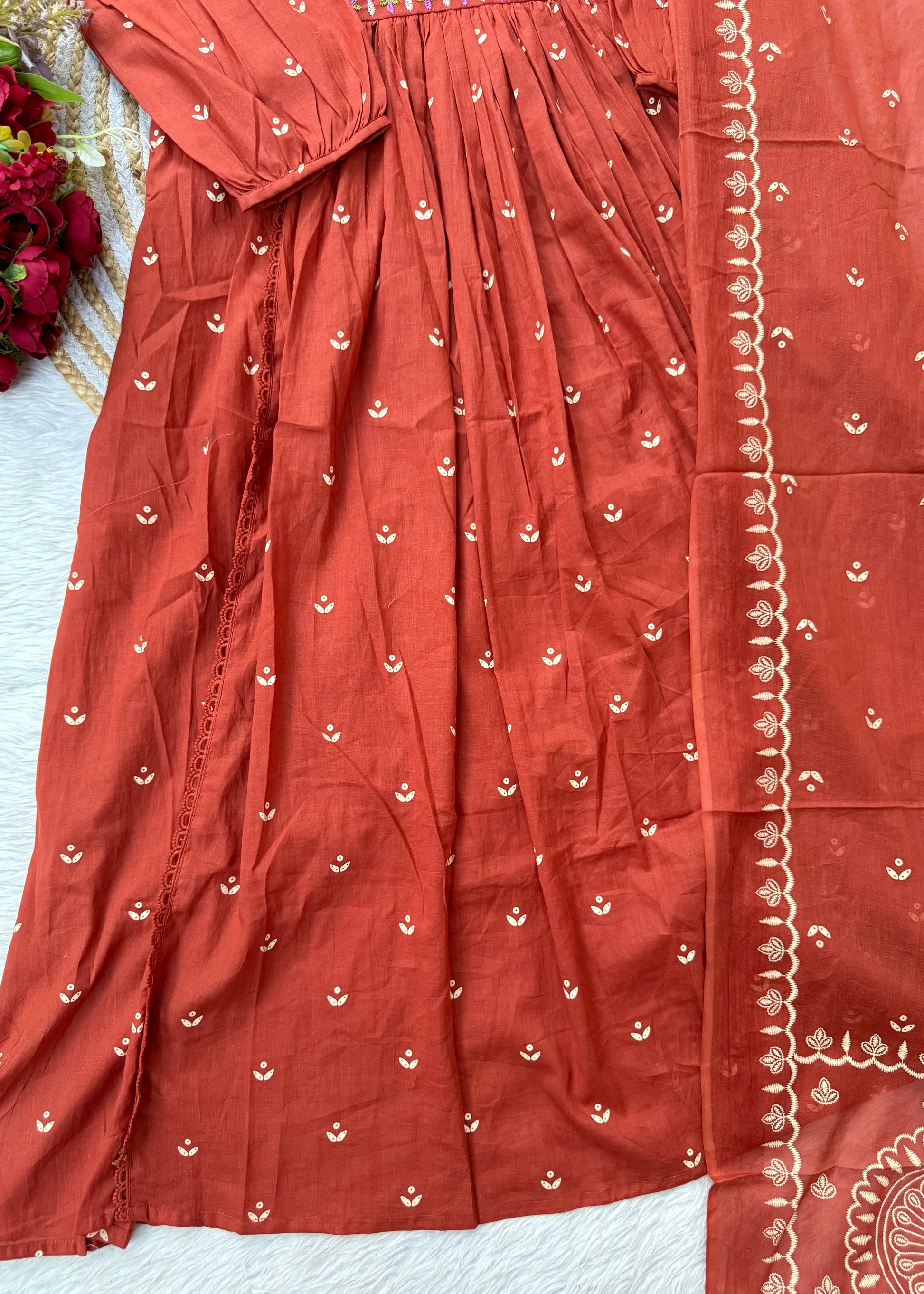 “SHYLA" Premium Mul cotton embroidered work Anarkali suit