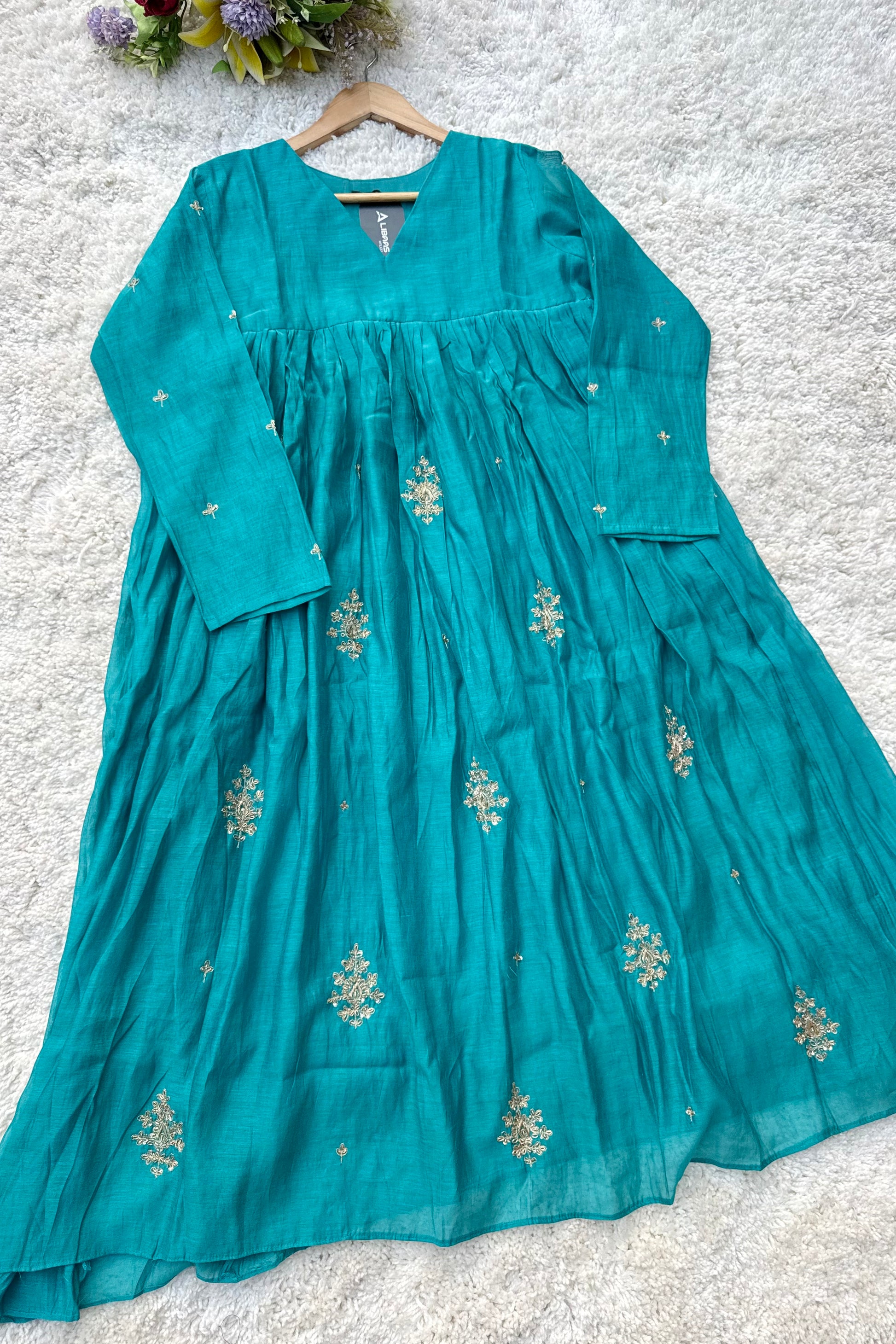 🛍️”Malika – Premium Mul Chanderi Anarkali Kurta Set