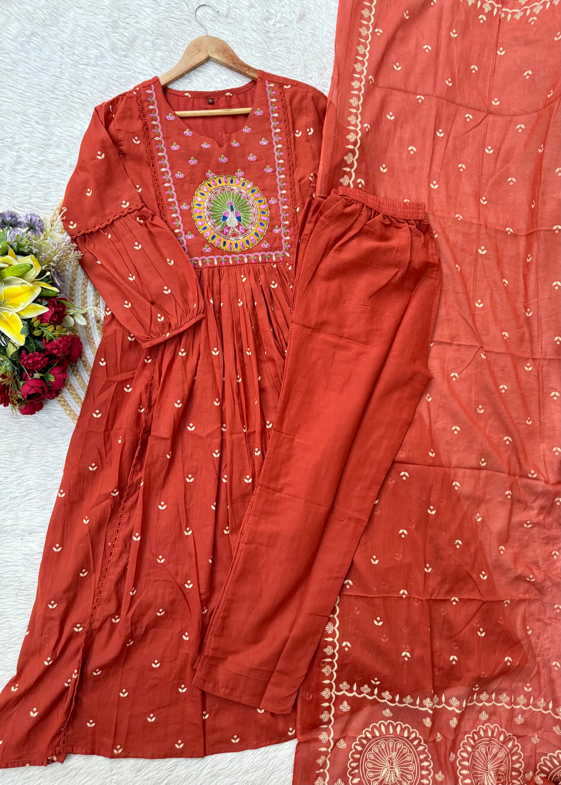 “SHYLA" Premium Mul cotton embroidered work Anarkali suit