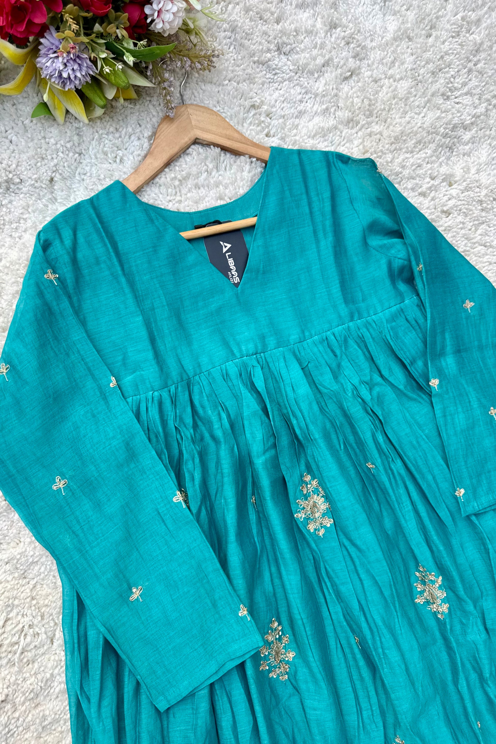 🛍️”Malika – Premium Mul Chanderi Anarkali Kurta Set