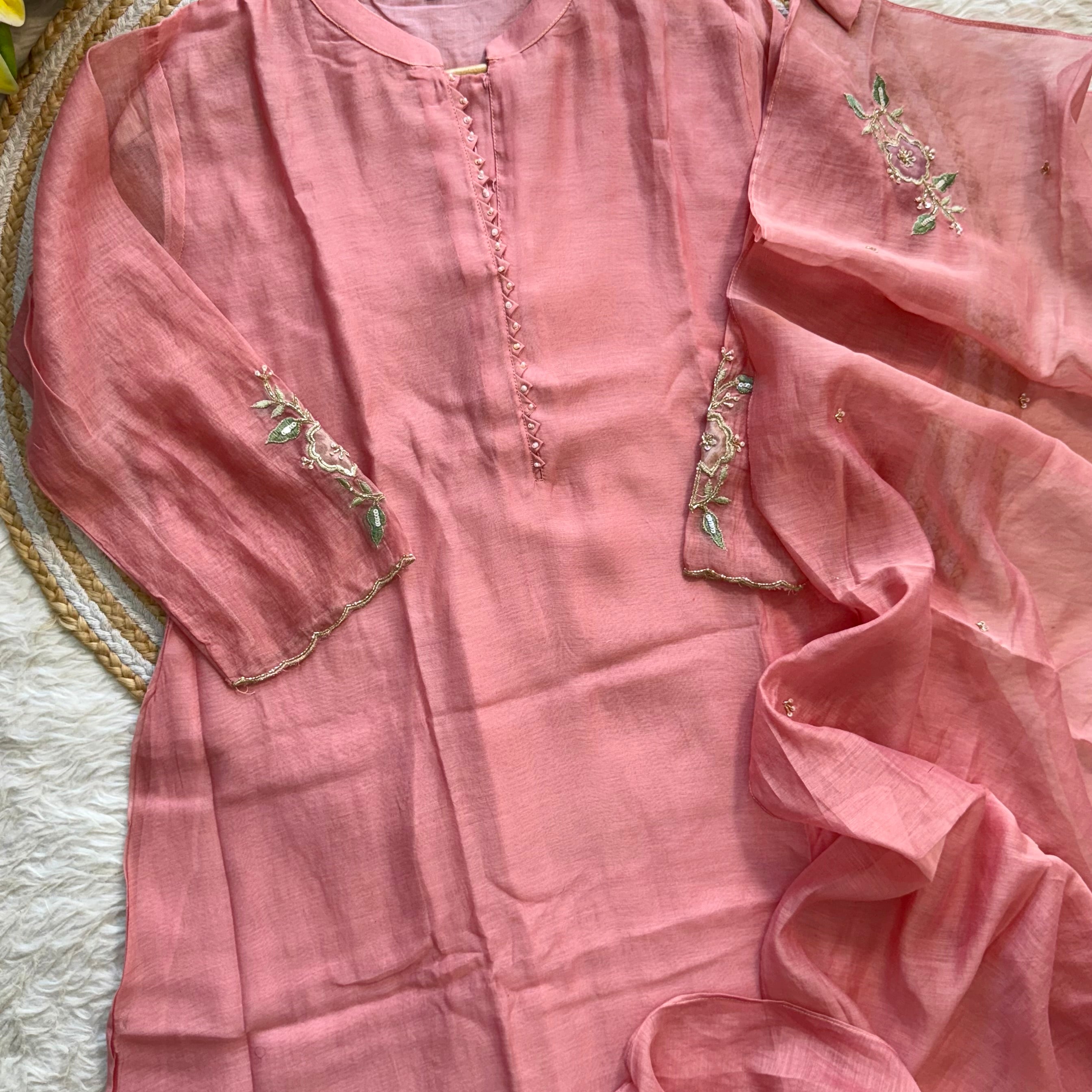 “MEERA” Premium Mul Chanderi Daman work anarkali suit set