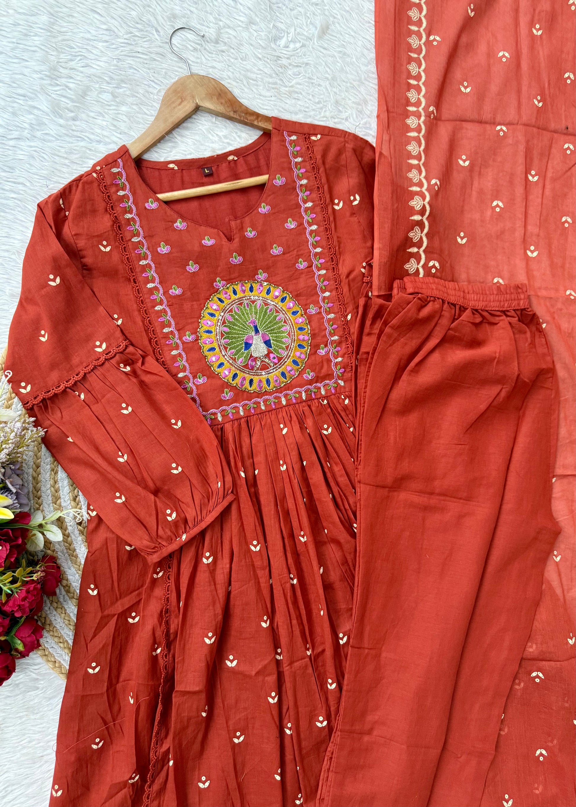 “SHYLA" Premium Mul cotton embroidered work Anarkali suit