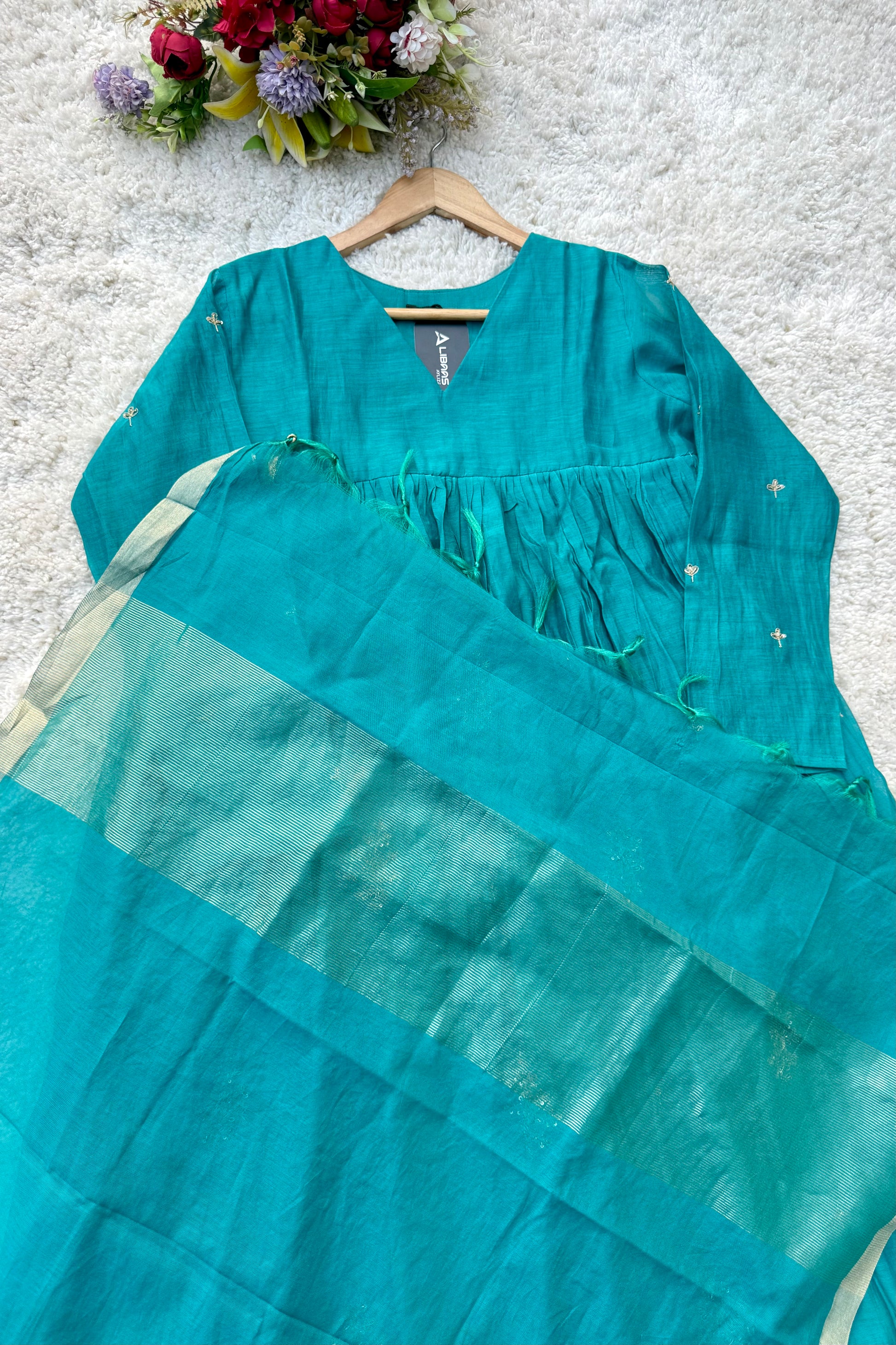 🛍️”Malika – Premium Mul Chanderi Anarkali Kurta Set