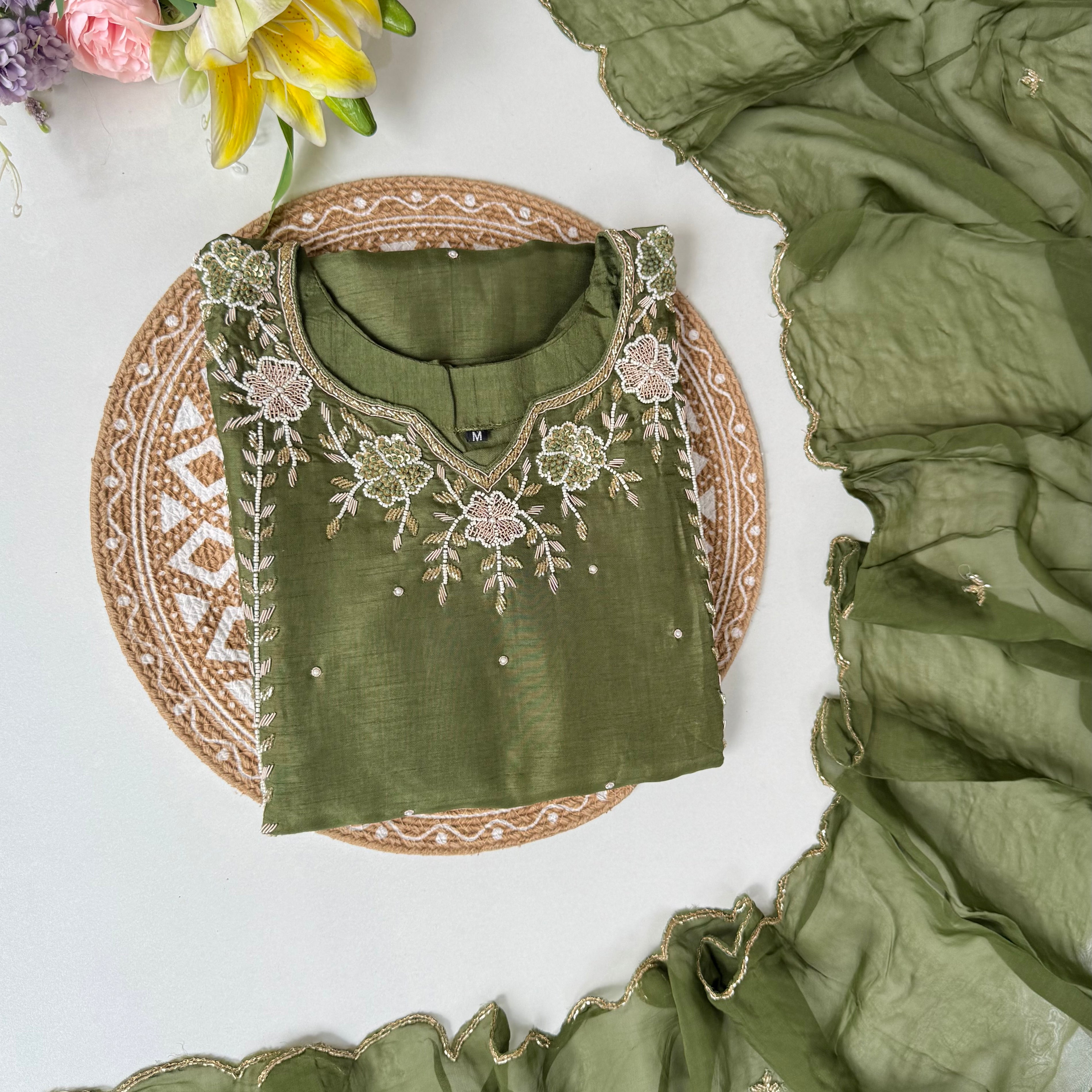 “Nicky” Party Wear Heavy Handwork Dola Silk Kurta Set