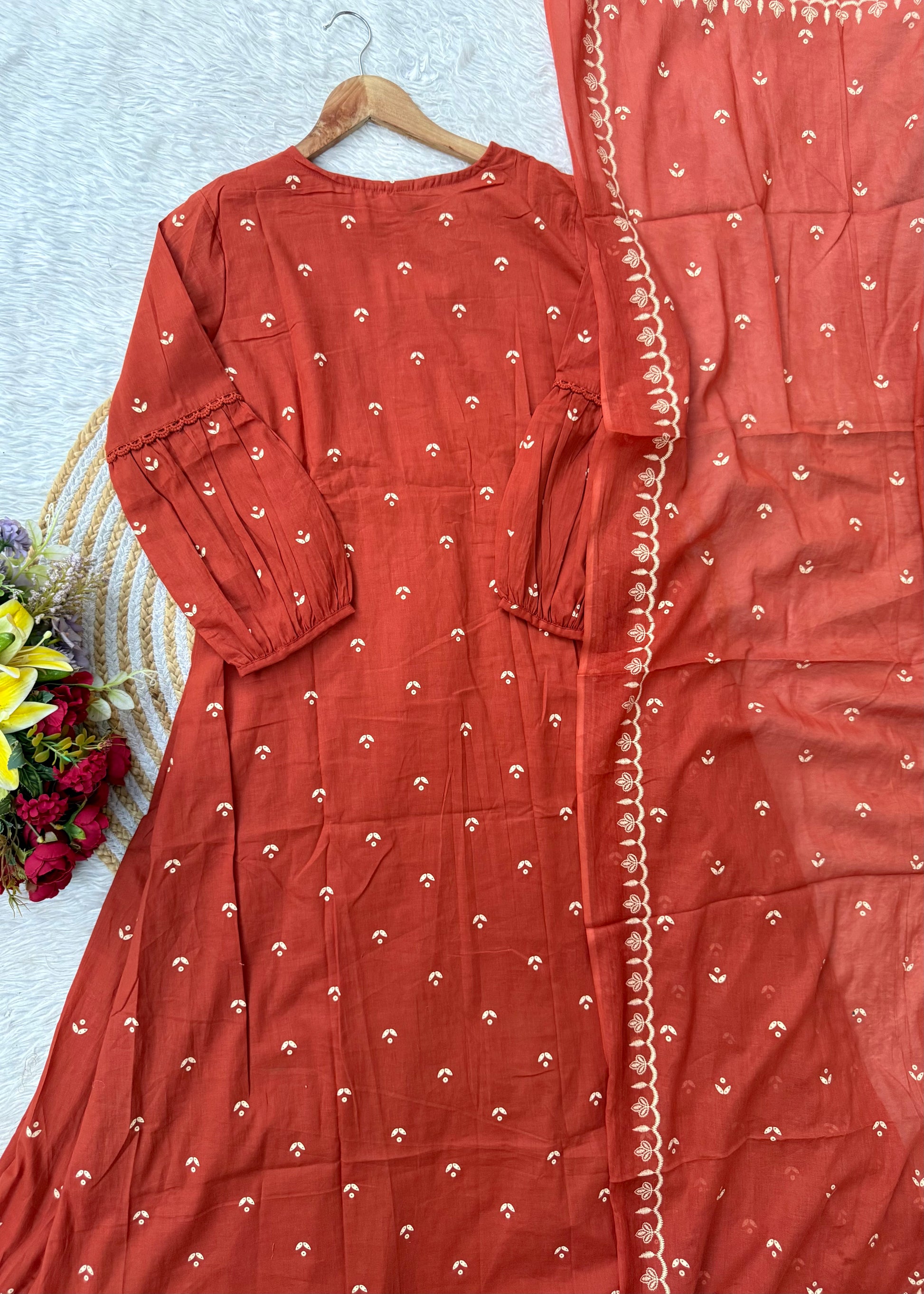 “SHYLA" Premium Mul cotton embroidered work Anarkali suit