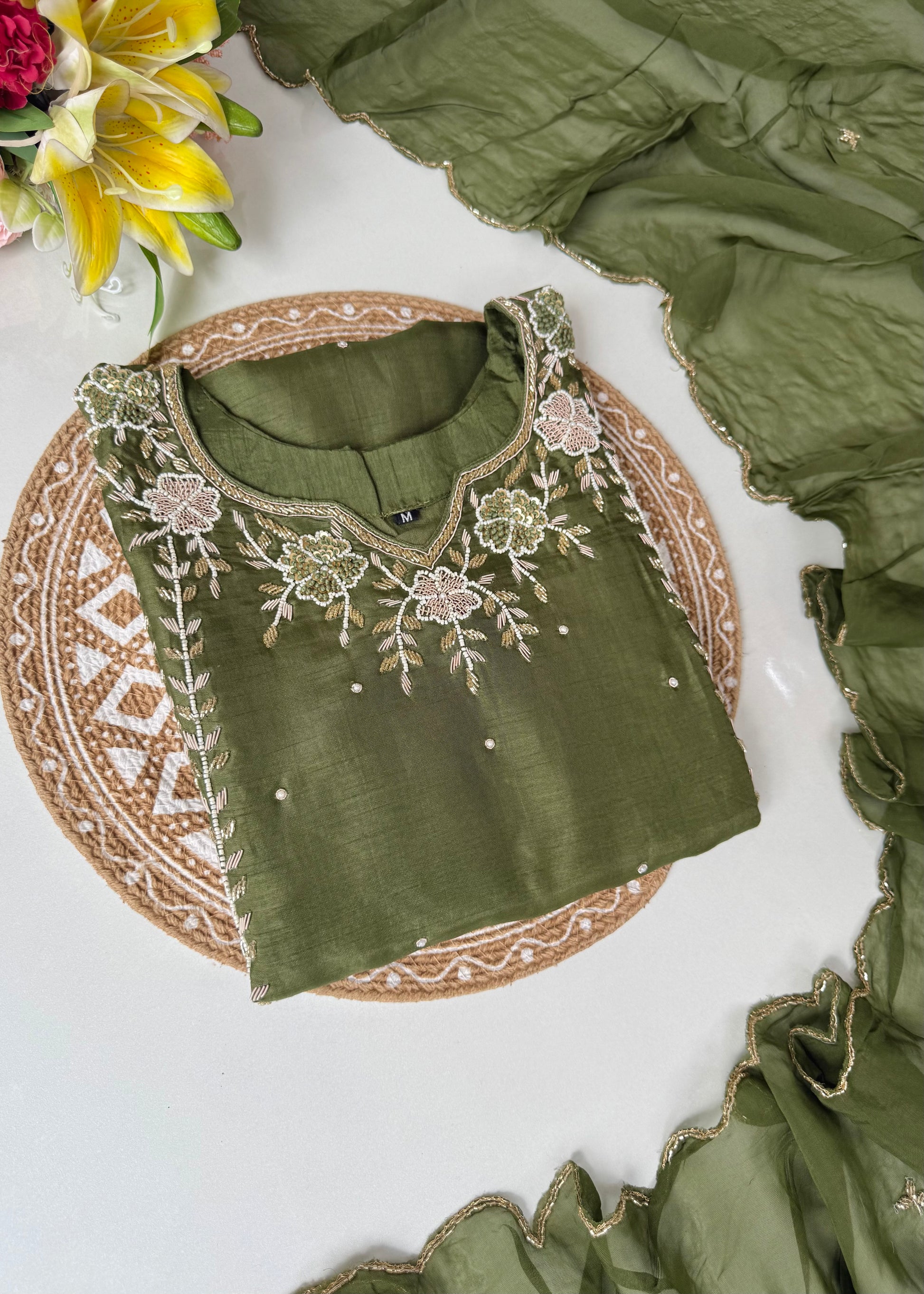 “Nicky” Party Wear Heavy Handwork Dola Silk Kurta Set