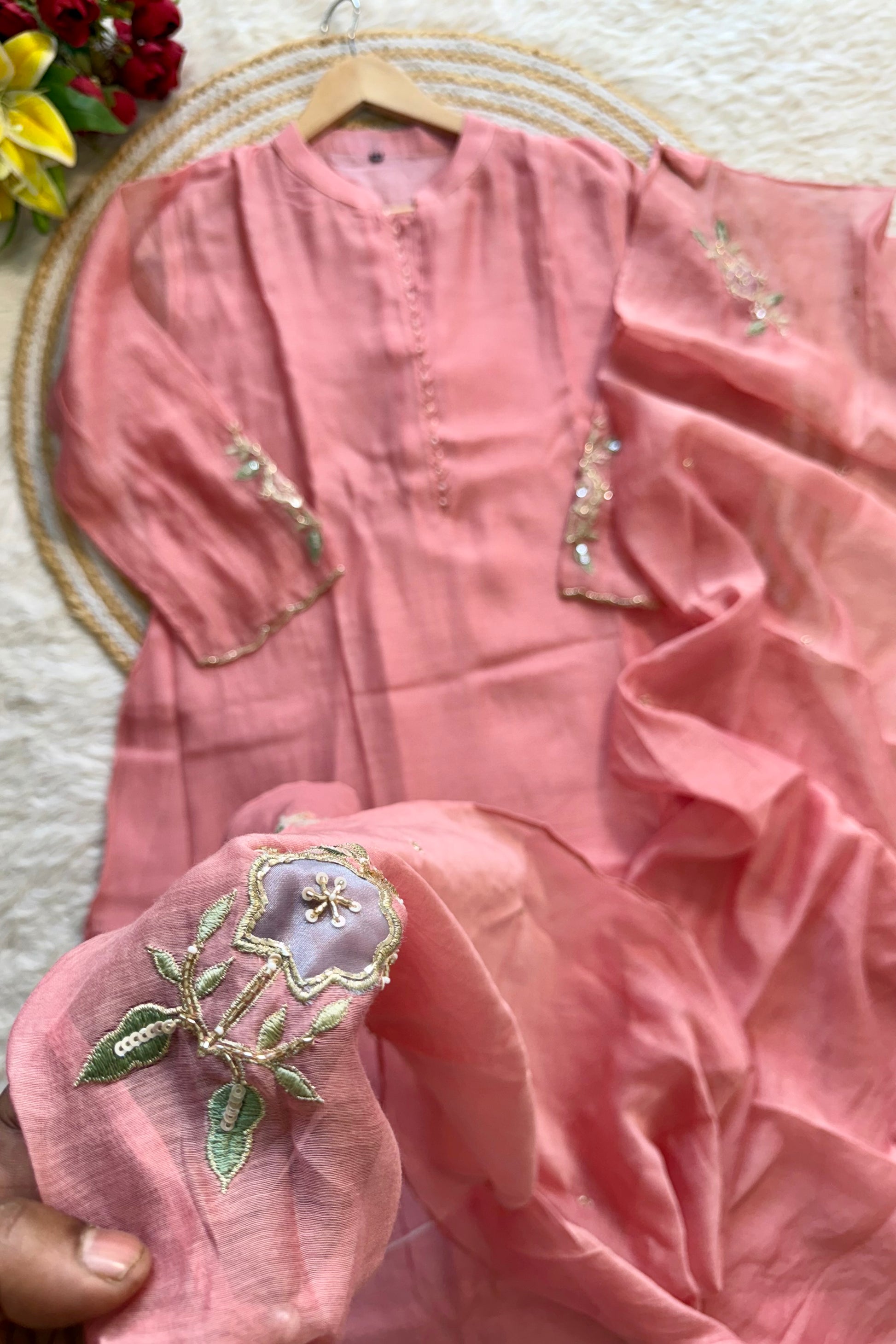 “MEERA” Premium Mul Chanderi Daman work anarkali suit set