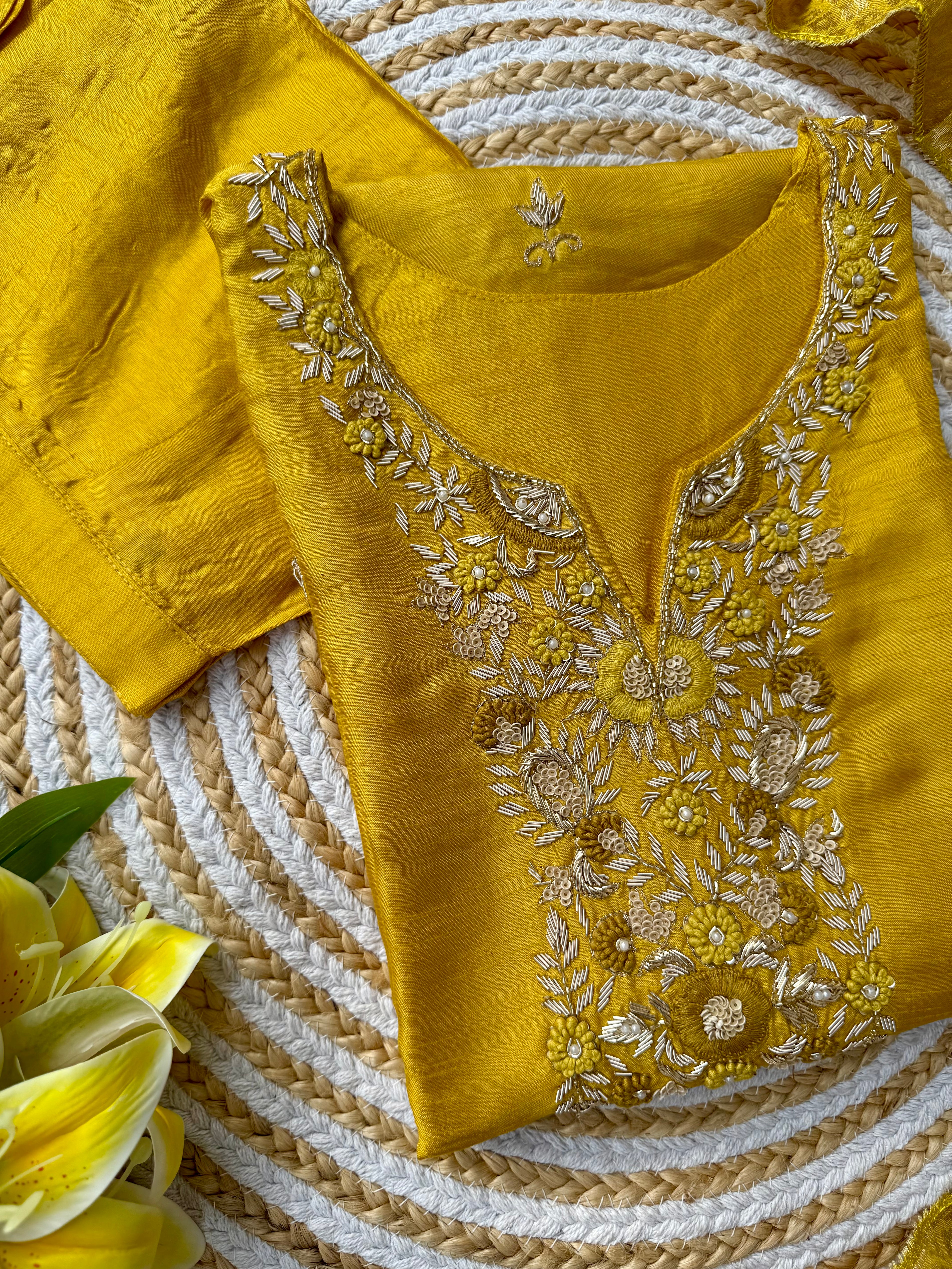 "Nadia" Mustard yellow dola silk kurta set