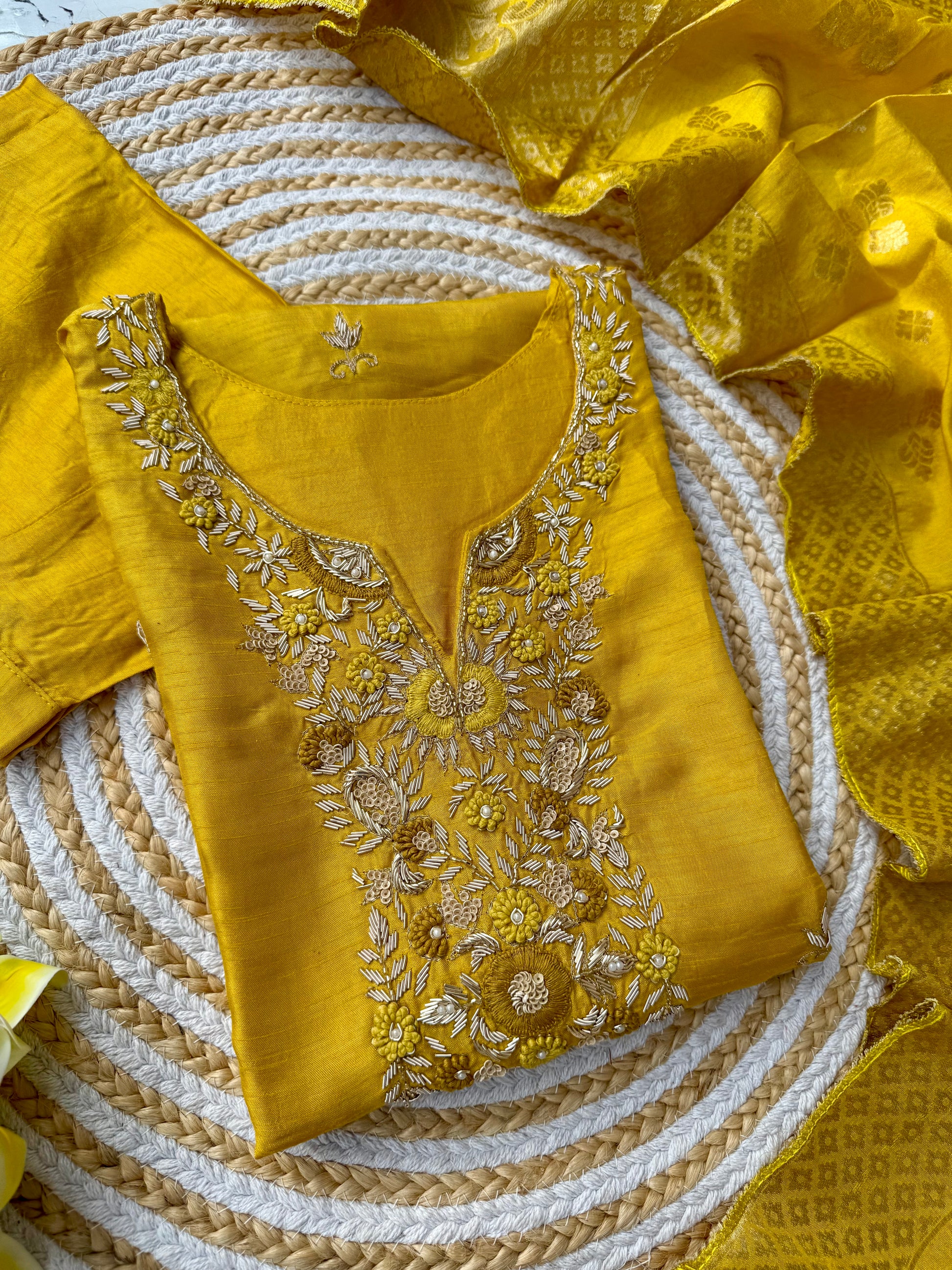 "Nadia" Mustard yellow dola silk kurta set