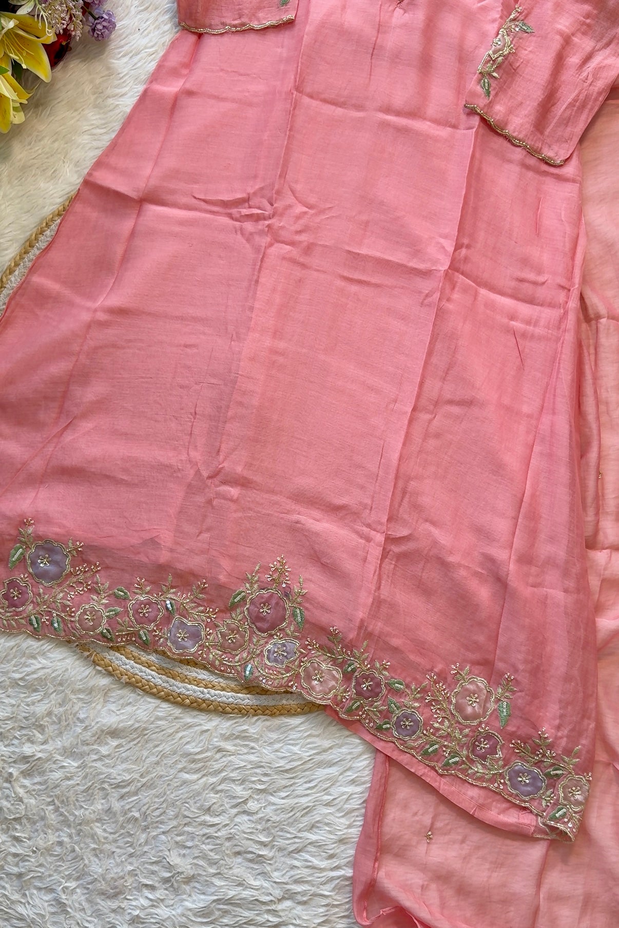 “MEERA” Premium Mul Chanderi Daman work anarkali suit set