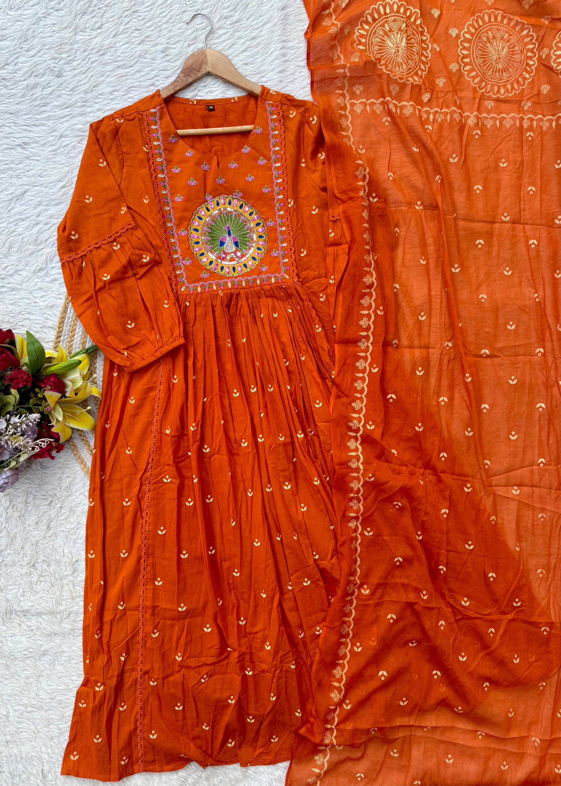 “SHYLA" Premium Mul cotton embroidered work Anarkali suit