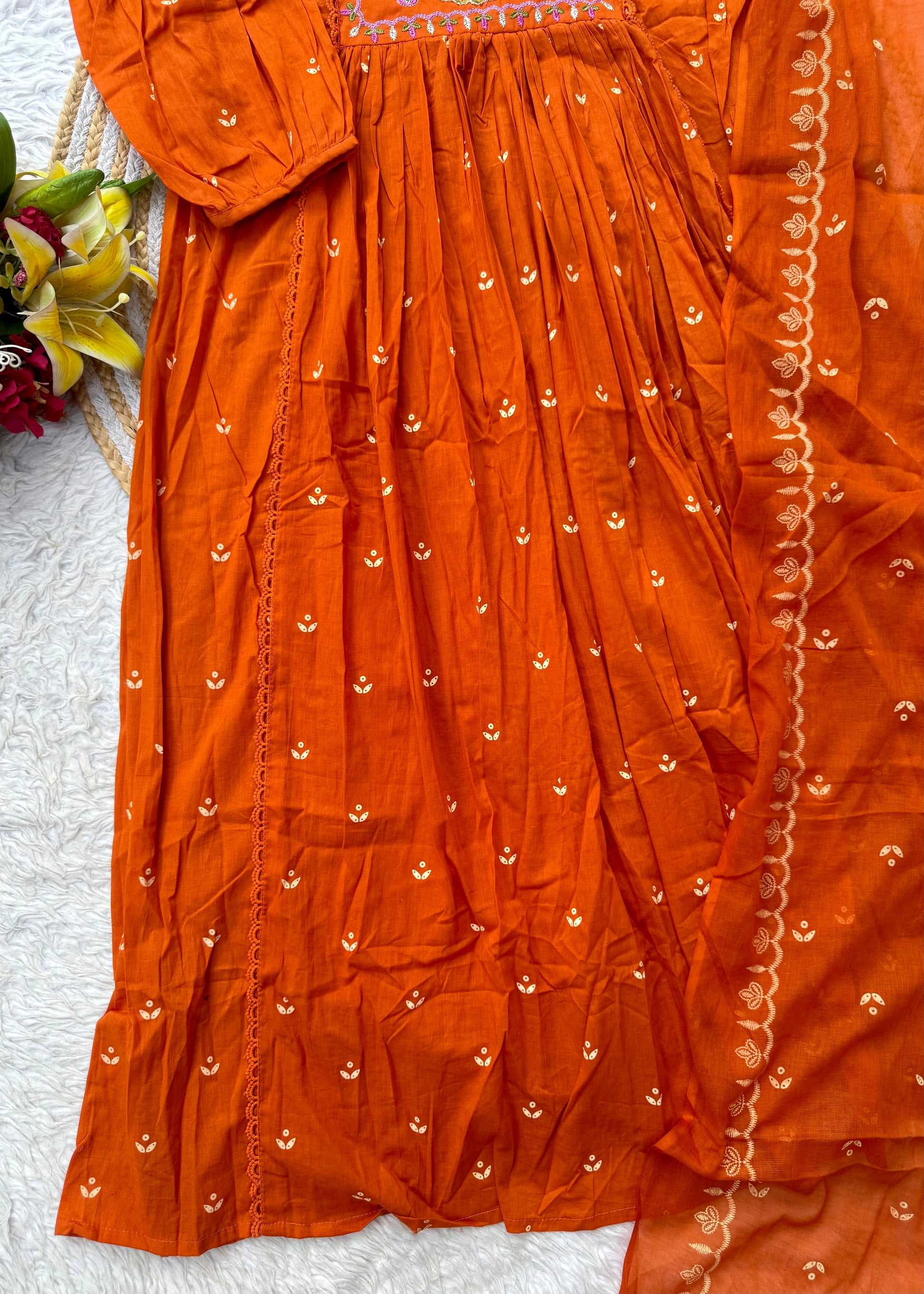 “SHYLA" Premium Mul cotton embroidered work Anarkali suit