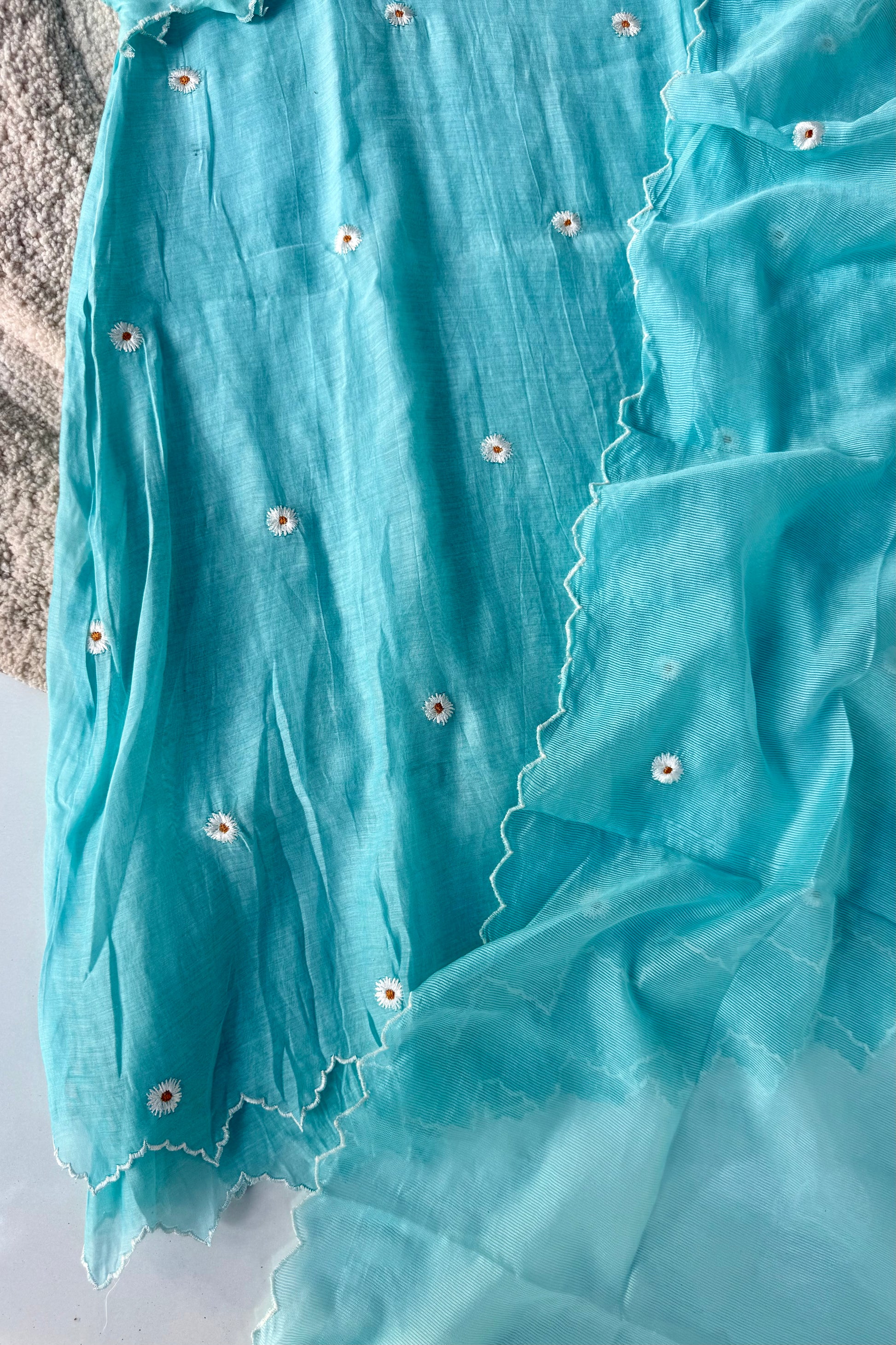 💫Tara – Premium Sea Blue Mul Chanderi A Line Kurta Set