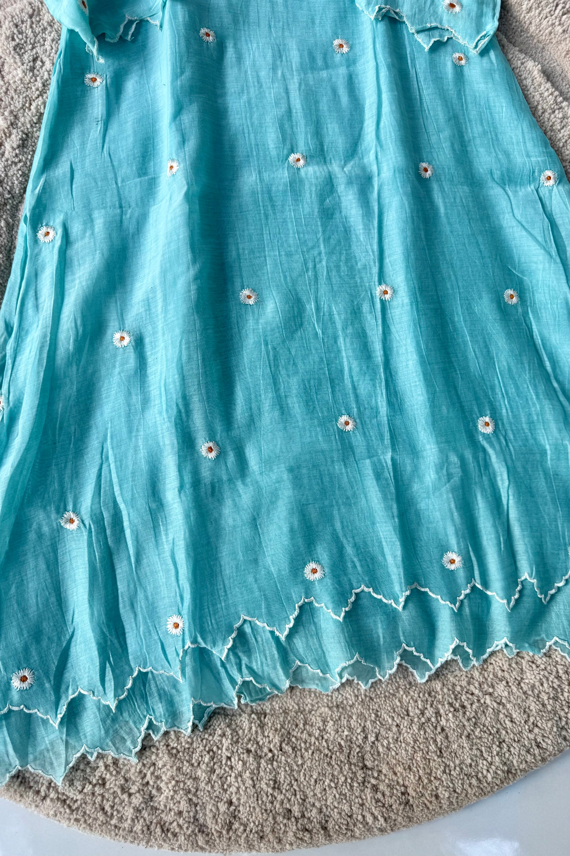 💫Tara – Premium Sea Blue Mul Chanderi A Line Kurta Set