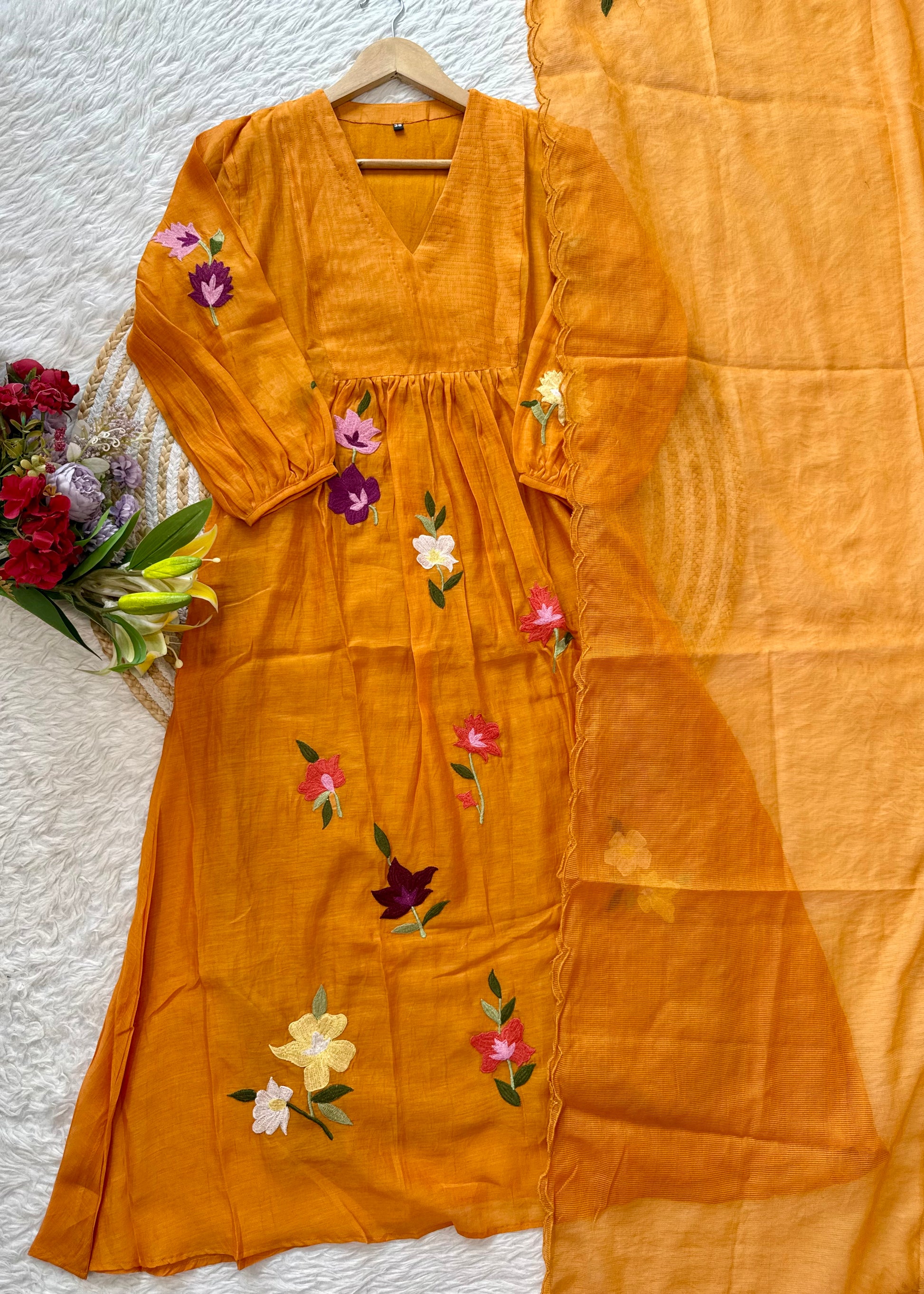 “IFRA” Mul Chanderi party wear anarkali suit set