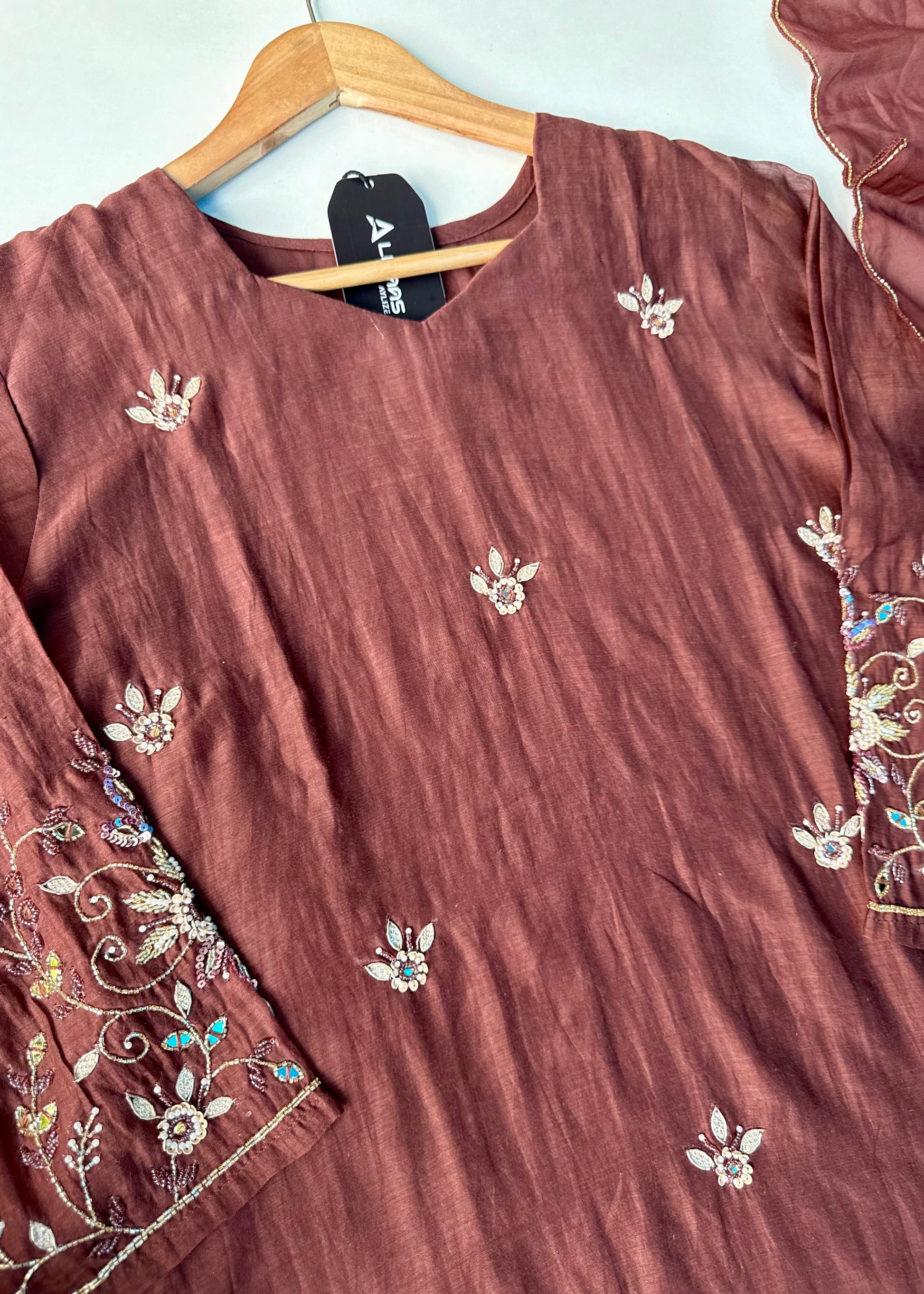 “Pihu” Premium Brown Mul Chanderi A-Line Anarkali Kurta